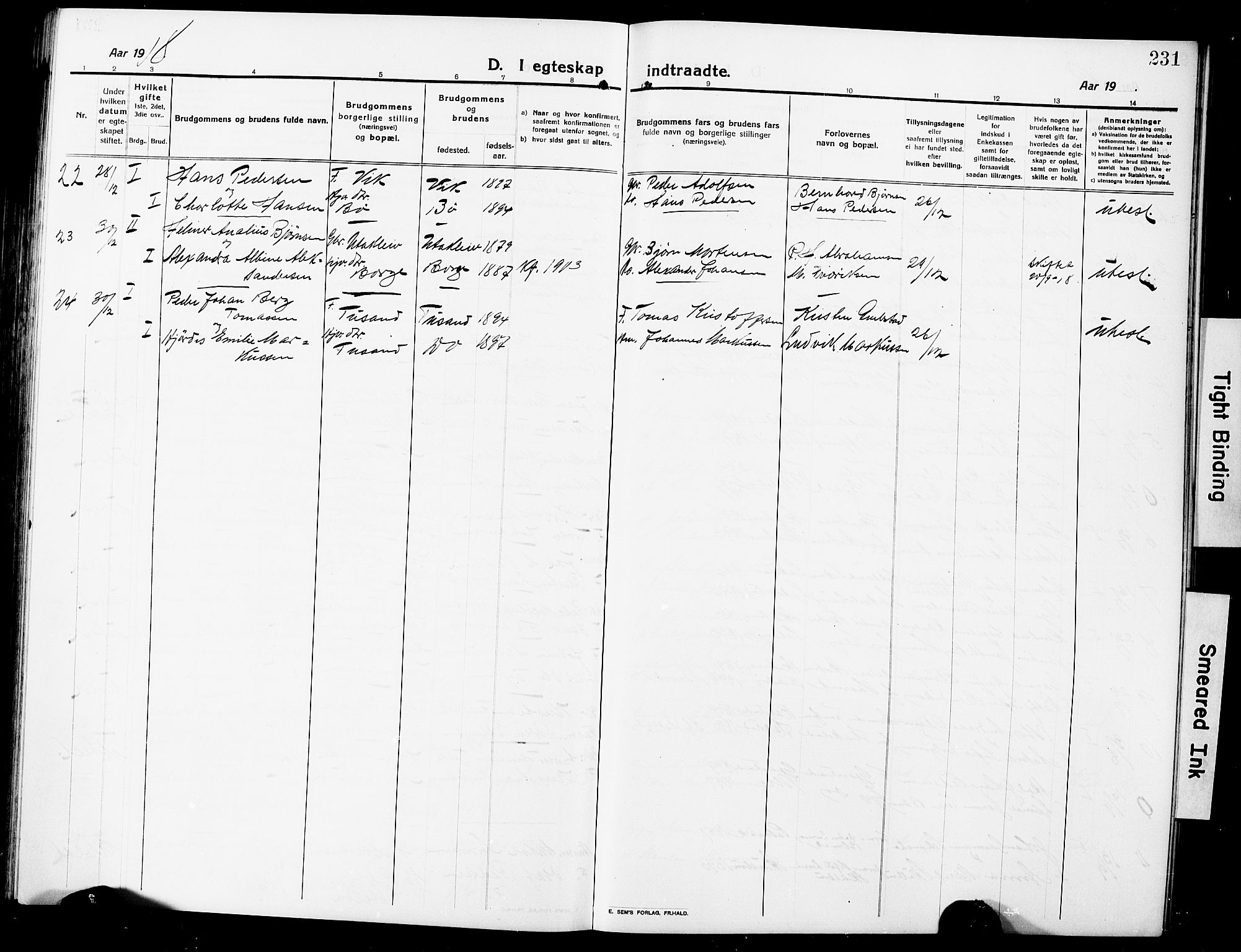 Ministerialprotokoller, klokkerbøker og fødselsregistre - Nordland, AV/SAT-A-1459/881/L1169: Parish register (copy) no. 881C06, 1912-1930, p. 231