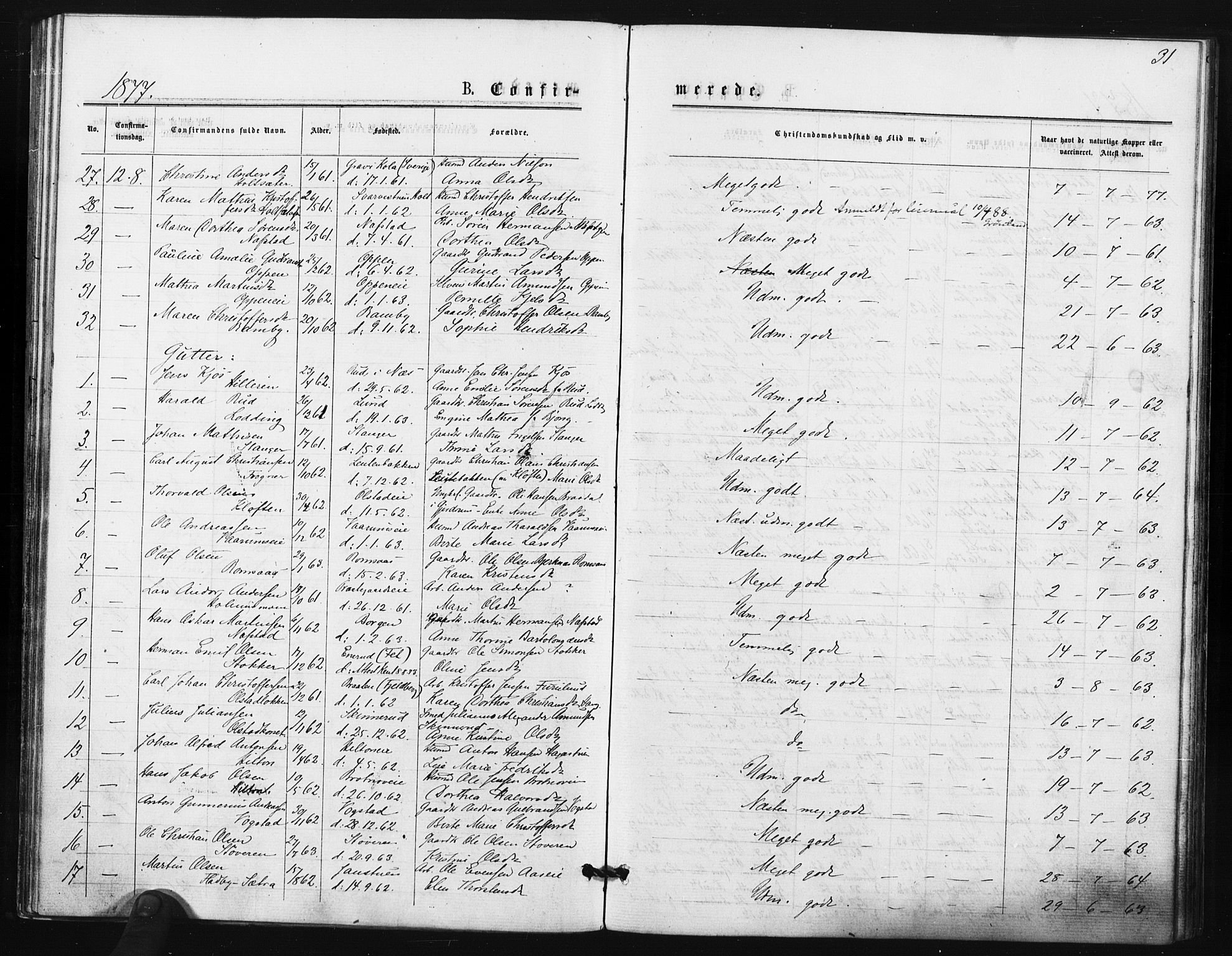 Ullensaker prestekontor Kirkebøker, SAO/A-10236a/F/Fa/L0018: Parish register (official) no. I 18, 1876-1877, p. 31