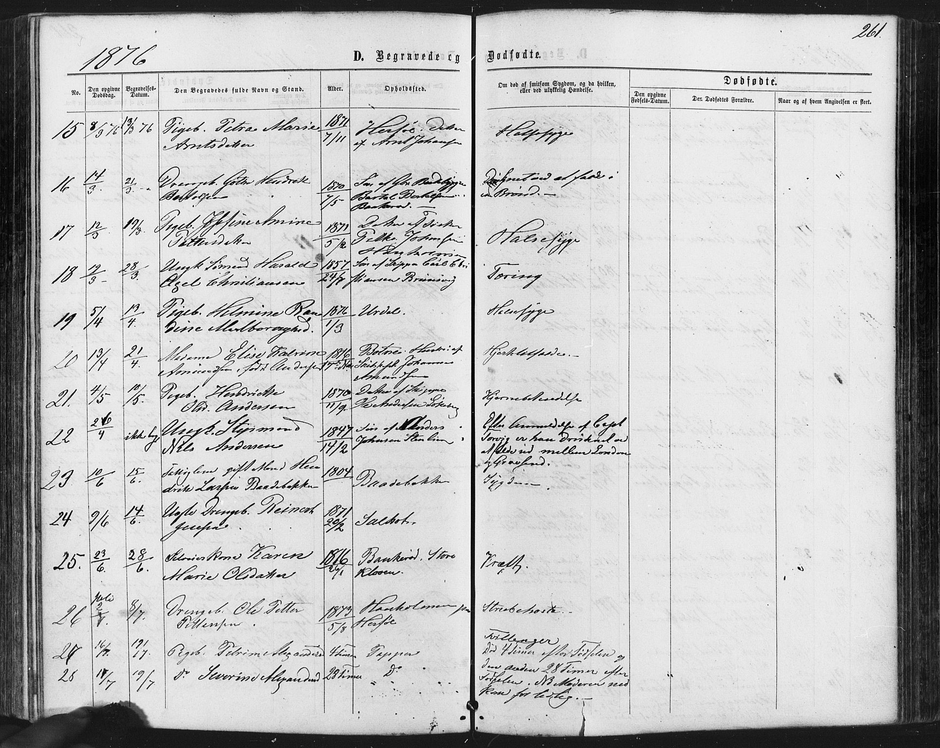 Hvaler prestekontor Kirkebøker, AV/SAO-A-2001/F/Fa/L0007: Parish register (official) no. I 7, 1864-1878, p. 261