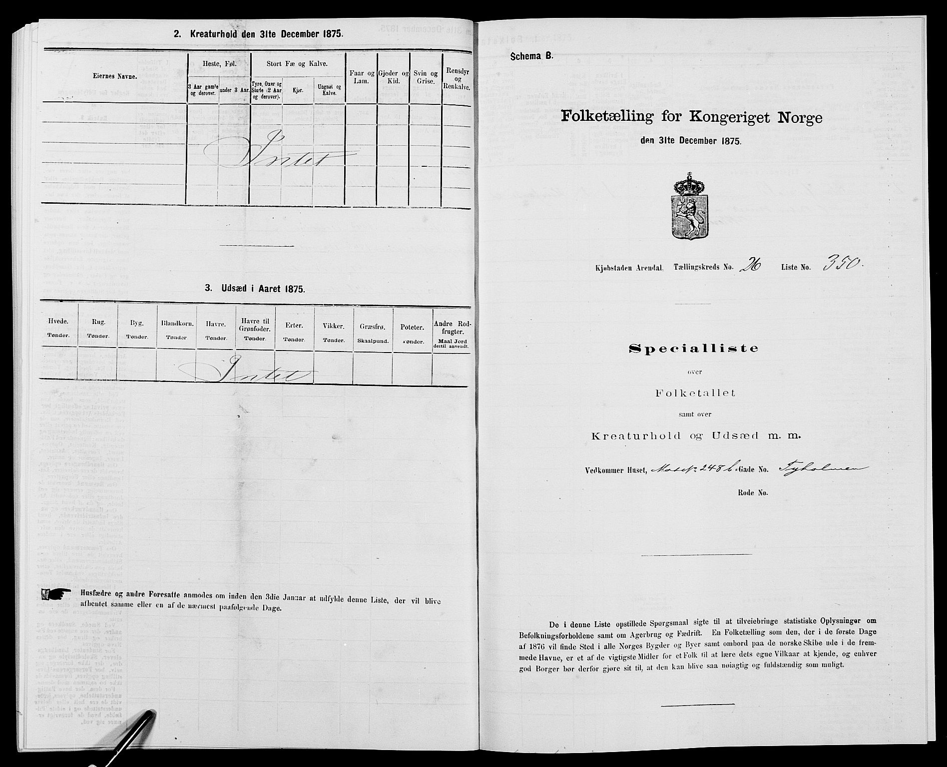 SAK, 1875 census for 0903P Arendal, 1875, p. 807