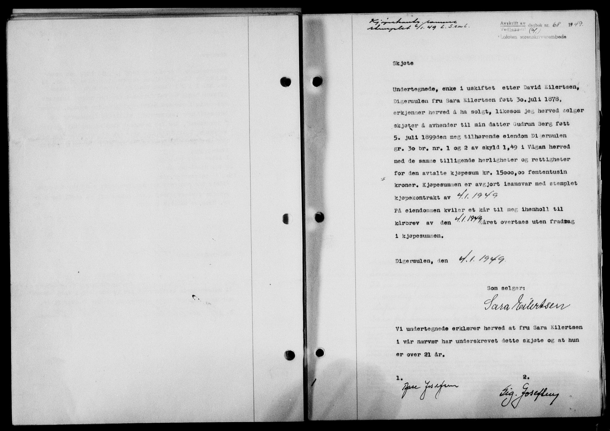 Lofoten sorenskriveri, SAT/A-0017/1/2/2C/L0020a: Mortgage book no. 20a, 1948-1949, Diary no: : 68/1949