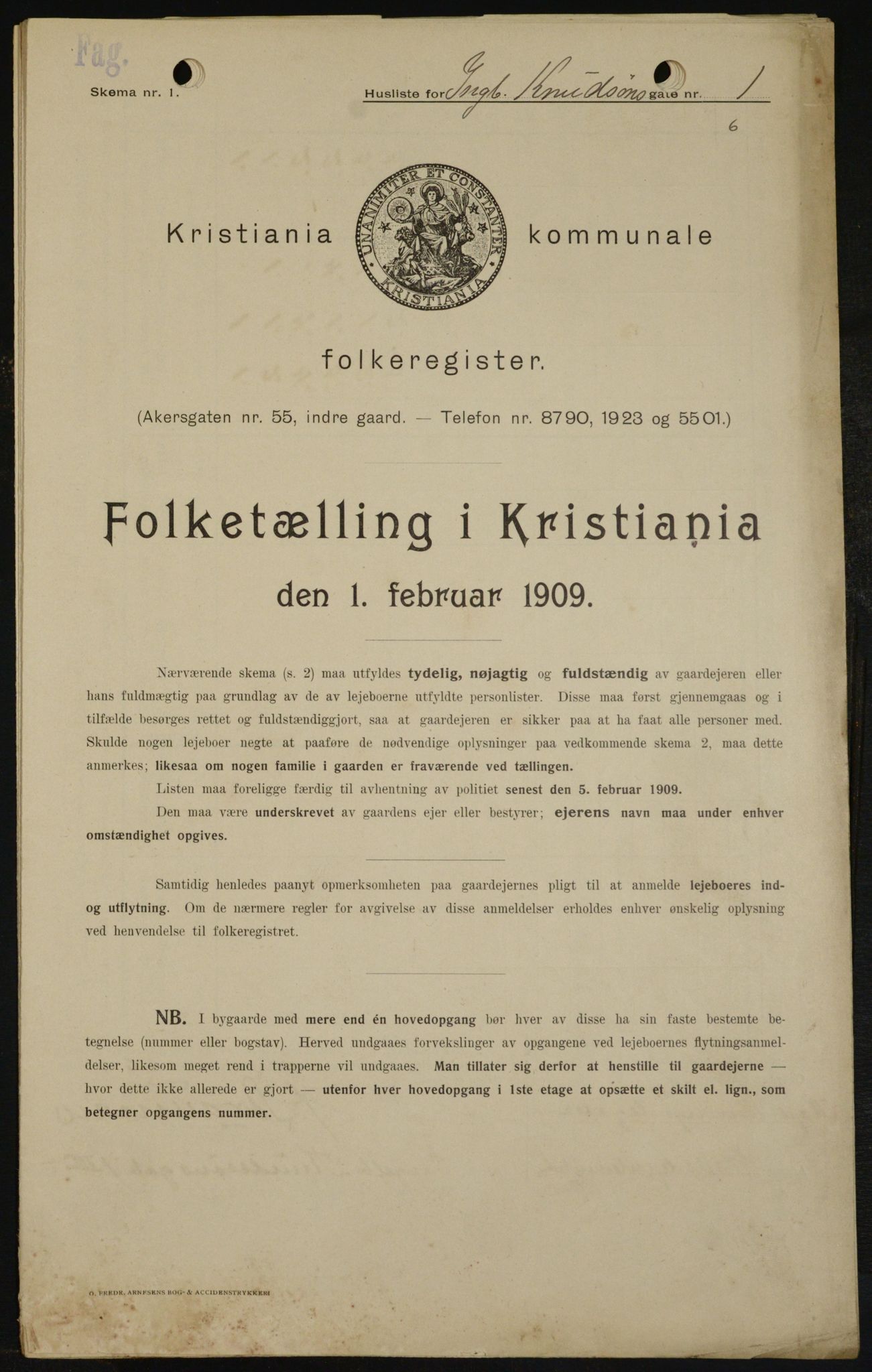 OBA, Municipal Census 1909 for Kristiania, 1909, p. 40043