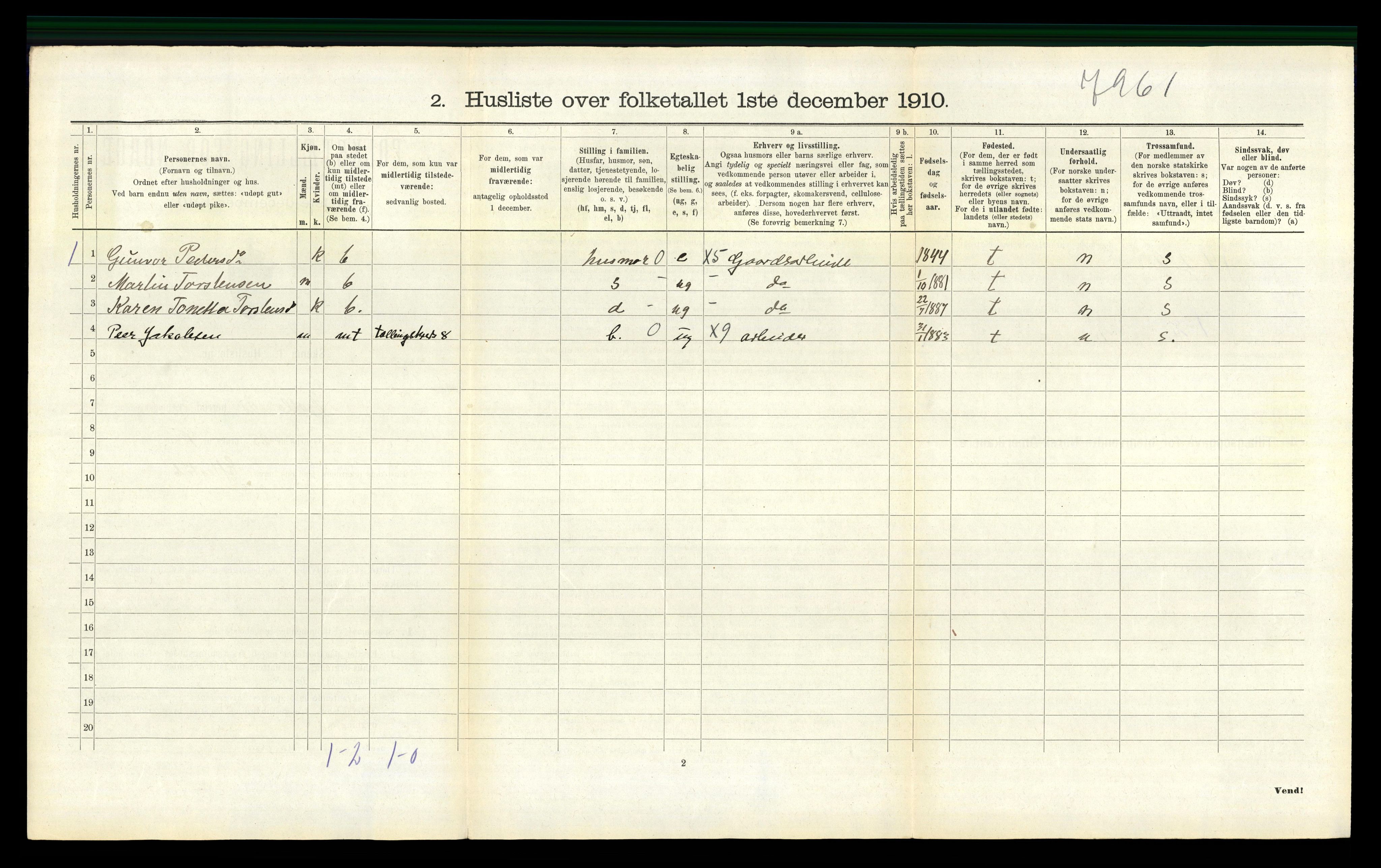 RA, 1910 census for Fjotland, 1910, p. 163