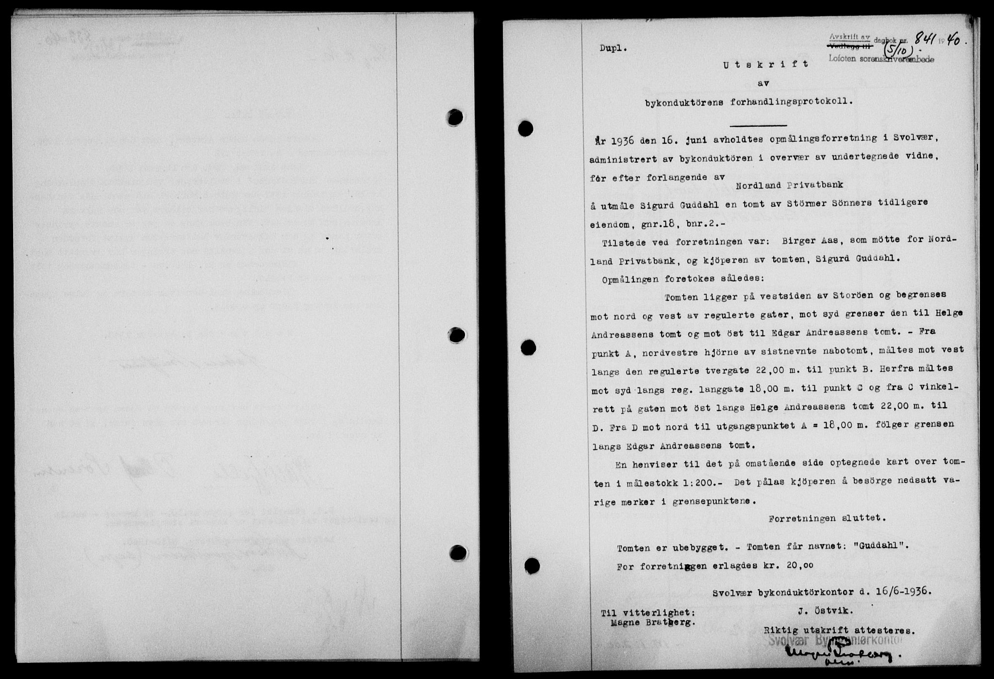Lofoten sorenskriveri, SAT/A-0017/1/2/2C/L0007a: Mortgage book no. 7a, 1939-1940, Diary no: : 841/1940