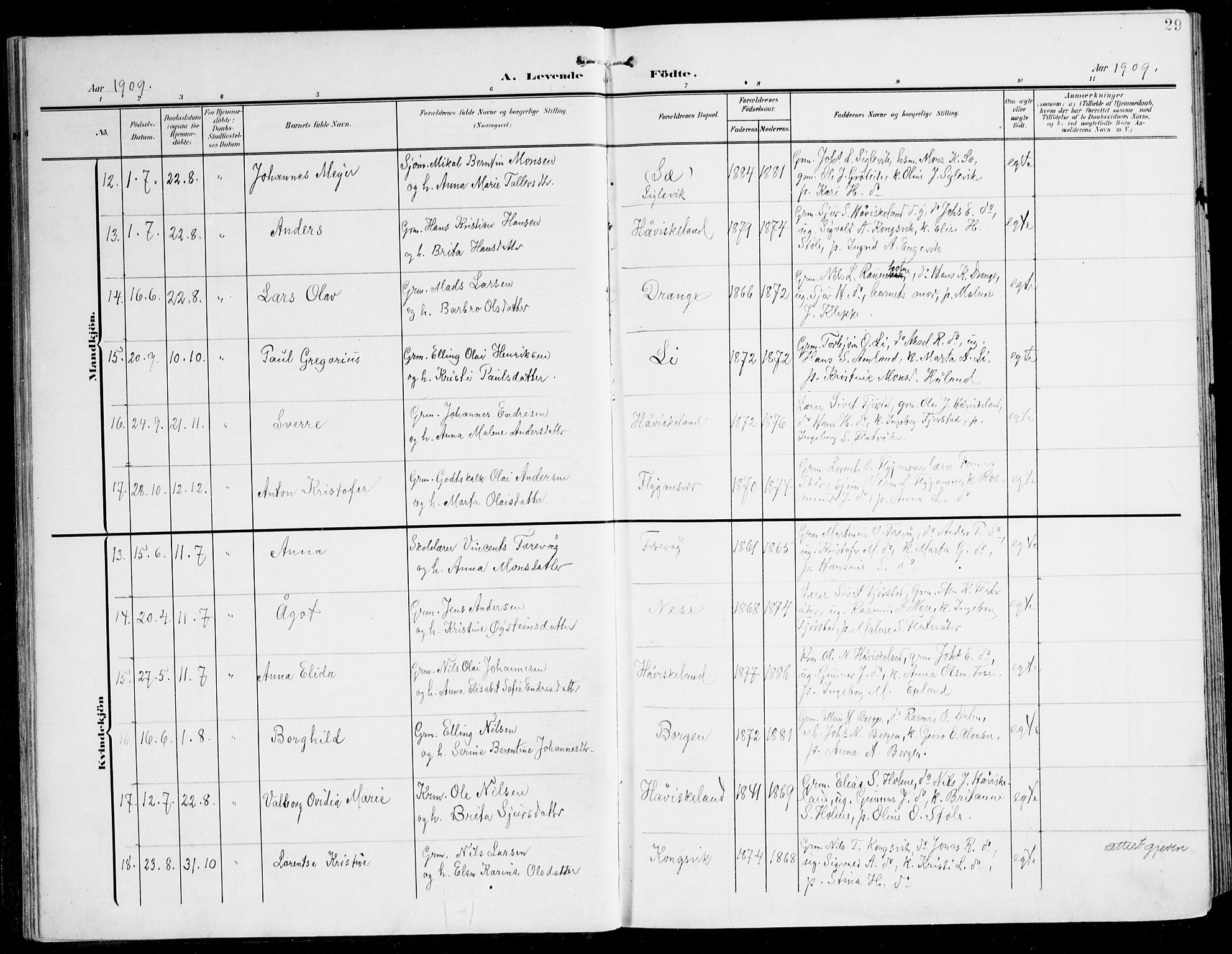 Tysnes sokneprestembete, AV/SAB-A-78601/H/Haa: Parish register (official) no. D 2, 1905-1922, p. 29