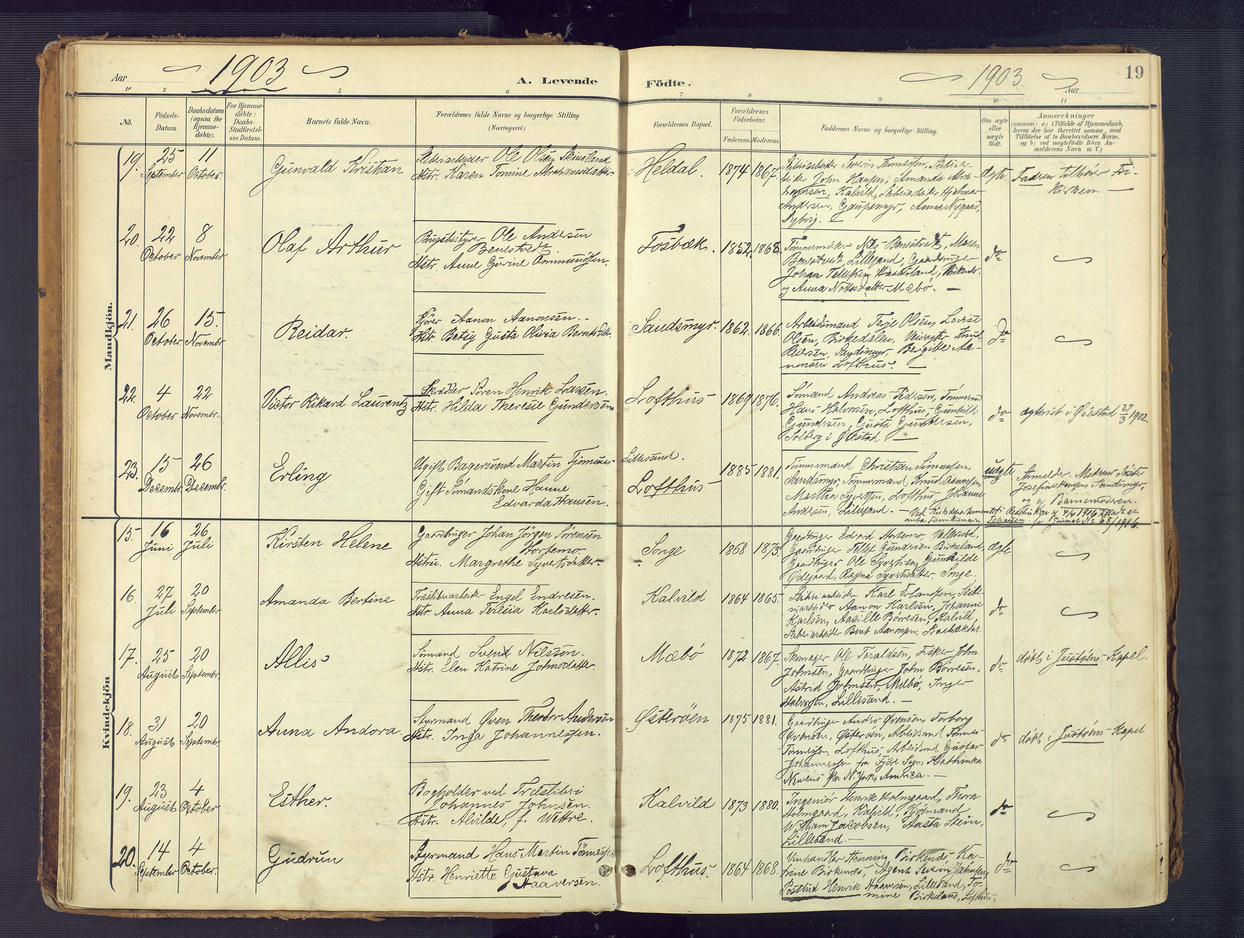 Vestre Moland sokneprestkontor, SAK/1111-0046/F/Fa/Fab/L0010: Parish register (official) no. A 10, 1900-1926, p. 19