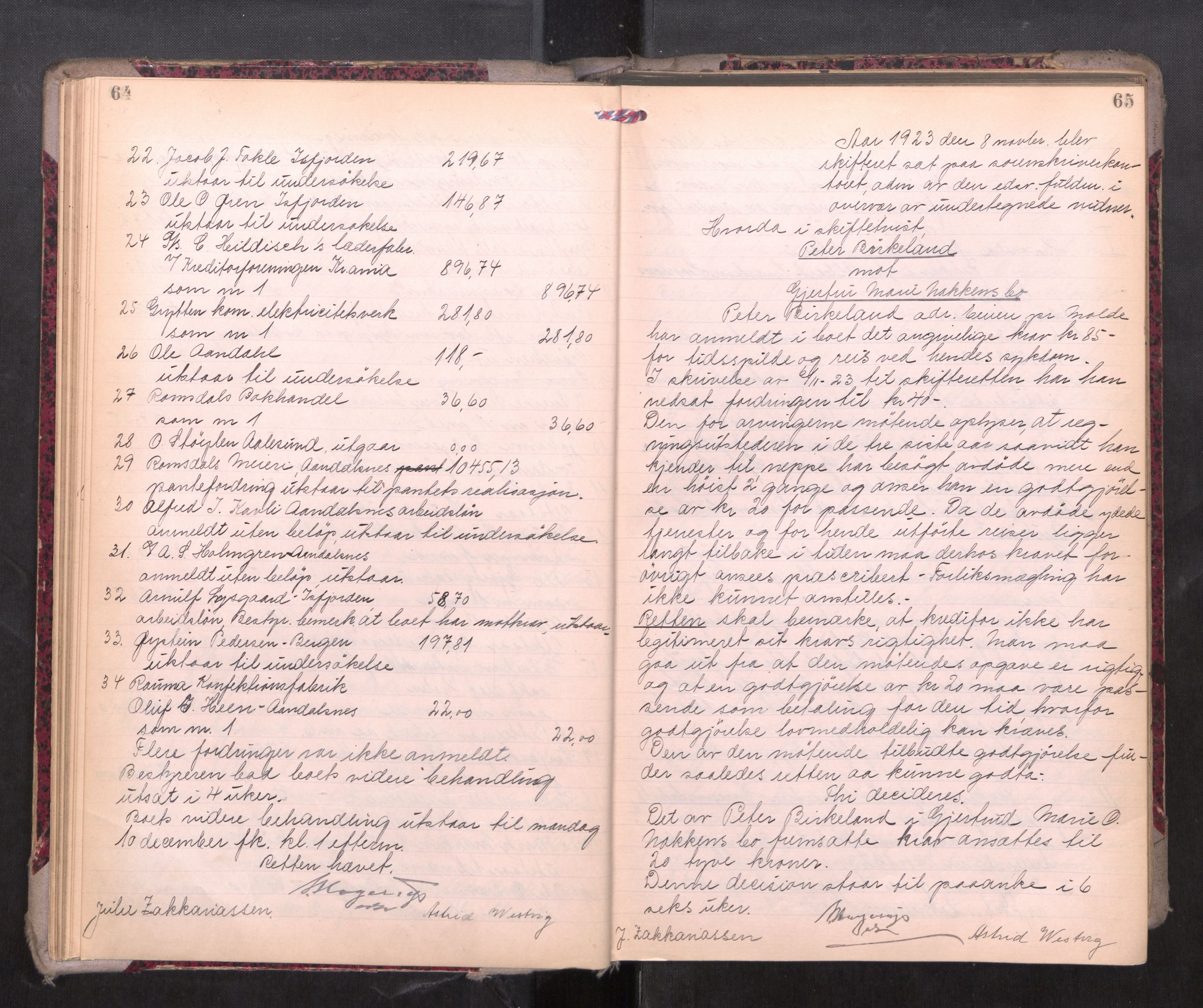 Romsdal sorenskriveri, AV/SAT-A-4149/1/3/3B/L0010: Skiftebehandlingsprotokoll, 1923-1925, p. 64-65