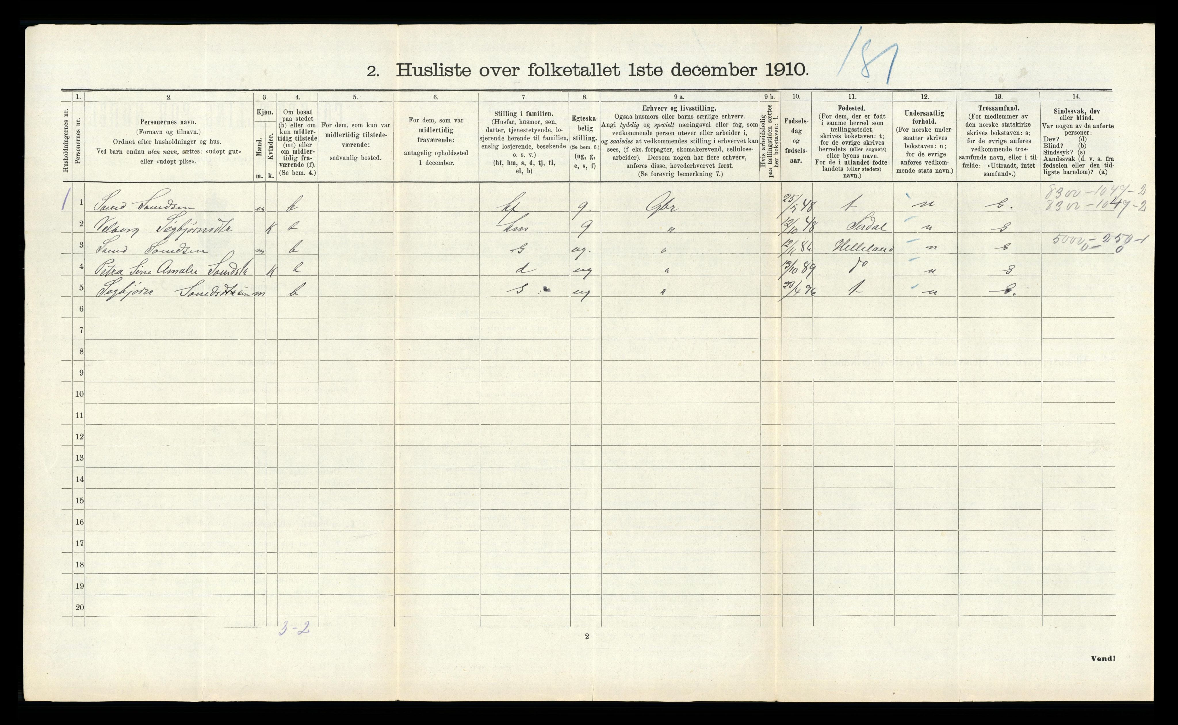 RA, 1910 census for Heskestad, 1910, p. 81