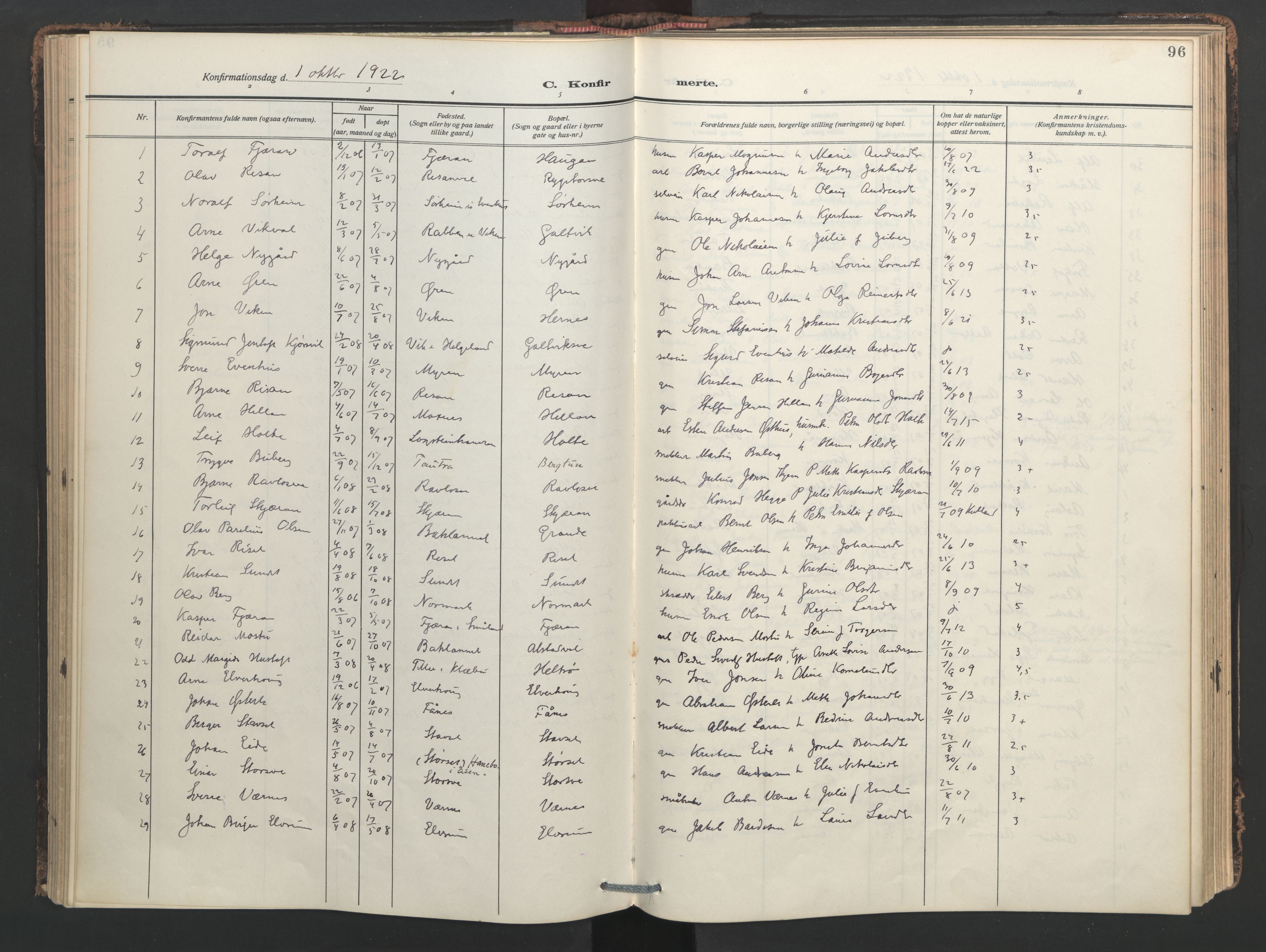 Ministerialprotokoller, klokkerbøker og fødselsregistre - Nord-Trøndelag, SAT/A-1458/713/L0123: Parish register (official) no. 713A12, 1911-1925, p. 96