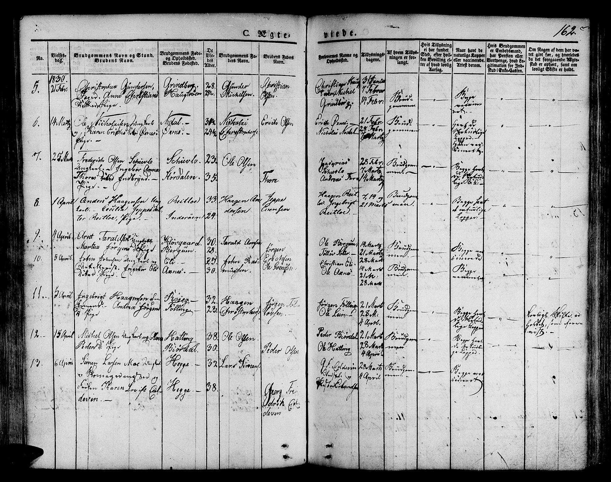 Ministerialprotokoller, klokkerbøker og fødselsregistre - Nord-Trøndelag, AV/SAT-A-1458/746/L0445: Parish register (official) no. 746A04, 1826-1846, p. 162