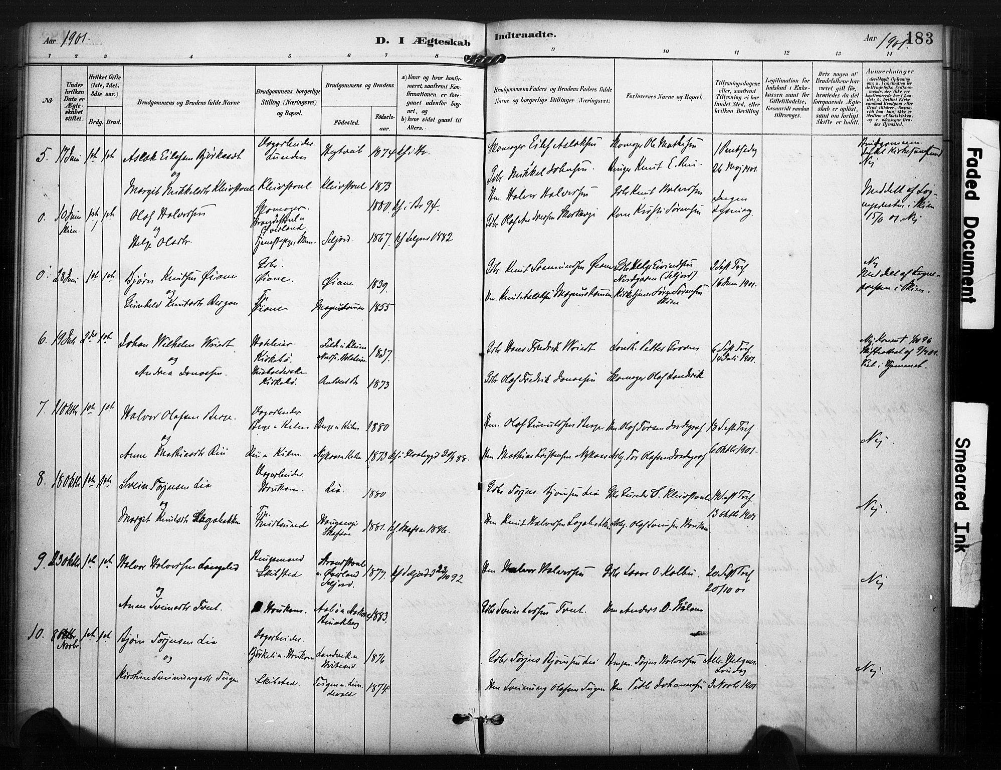 Kviteseid kirkebøker, SAKO/A-276/F/Fa/L0008: Parish register (official) no. I 8, 1882-1903, p. 183