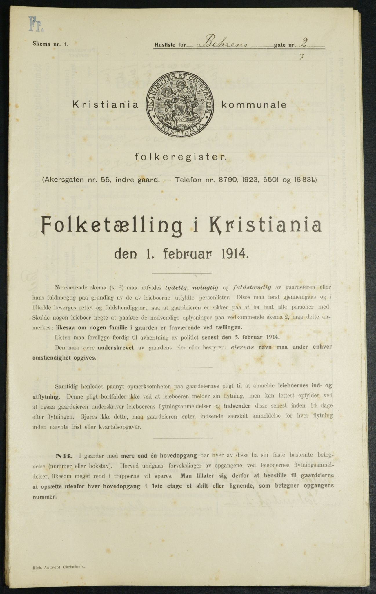 OBA, Municipal Census 1914 for Kristiania, 1914, p. 3367