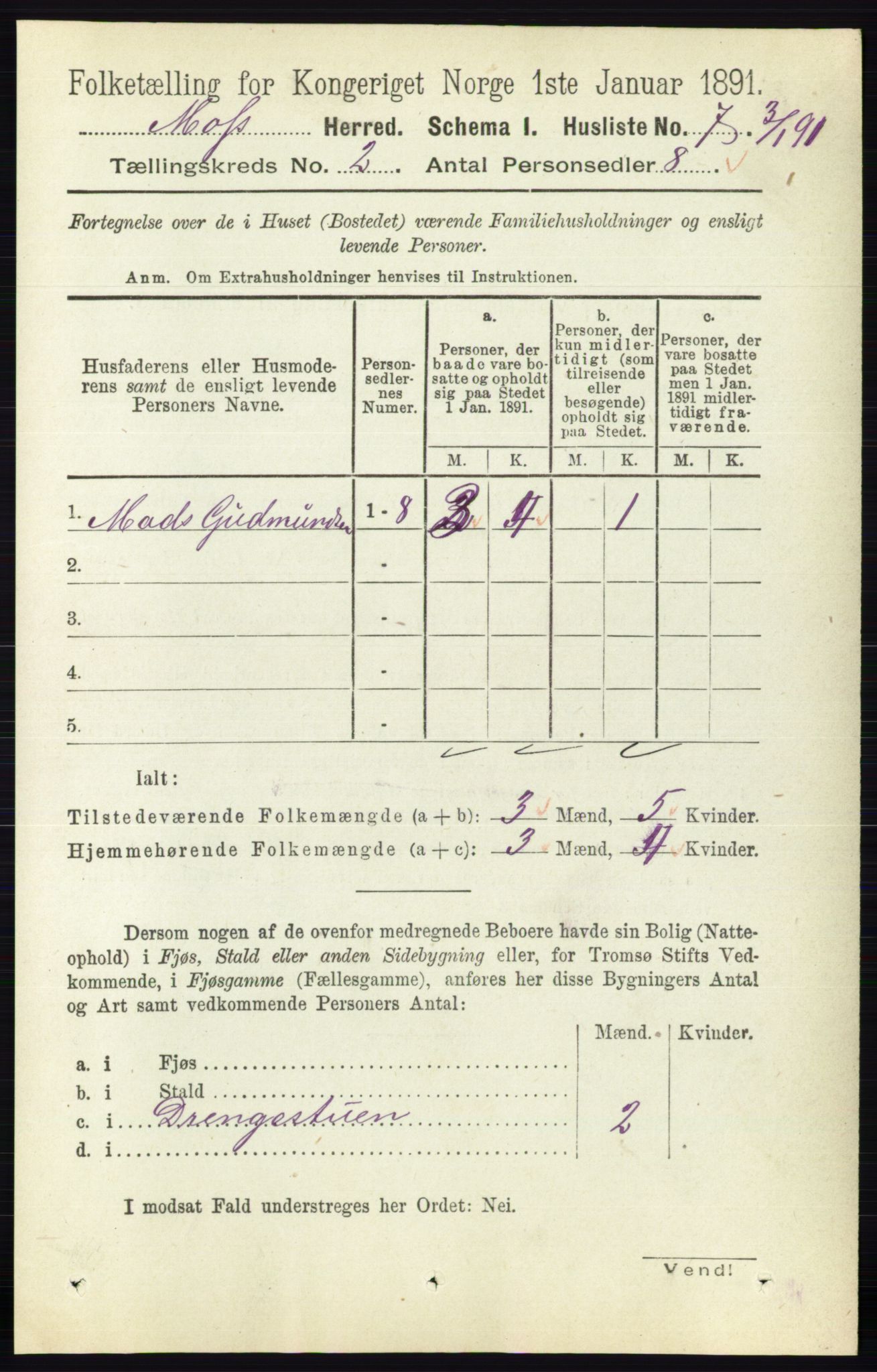 RA, 1891 Census for 0194 Moss, 1891, p. 815