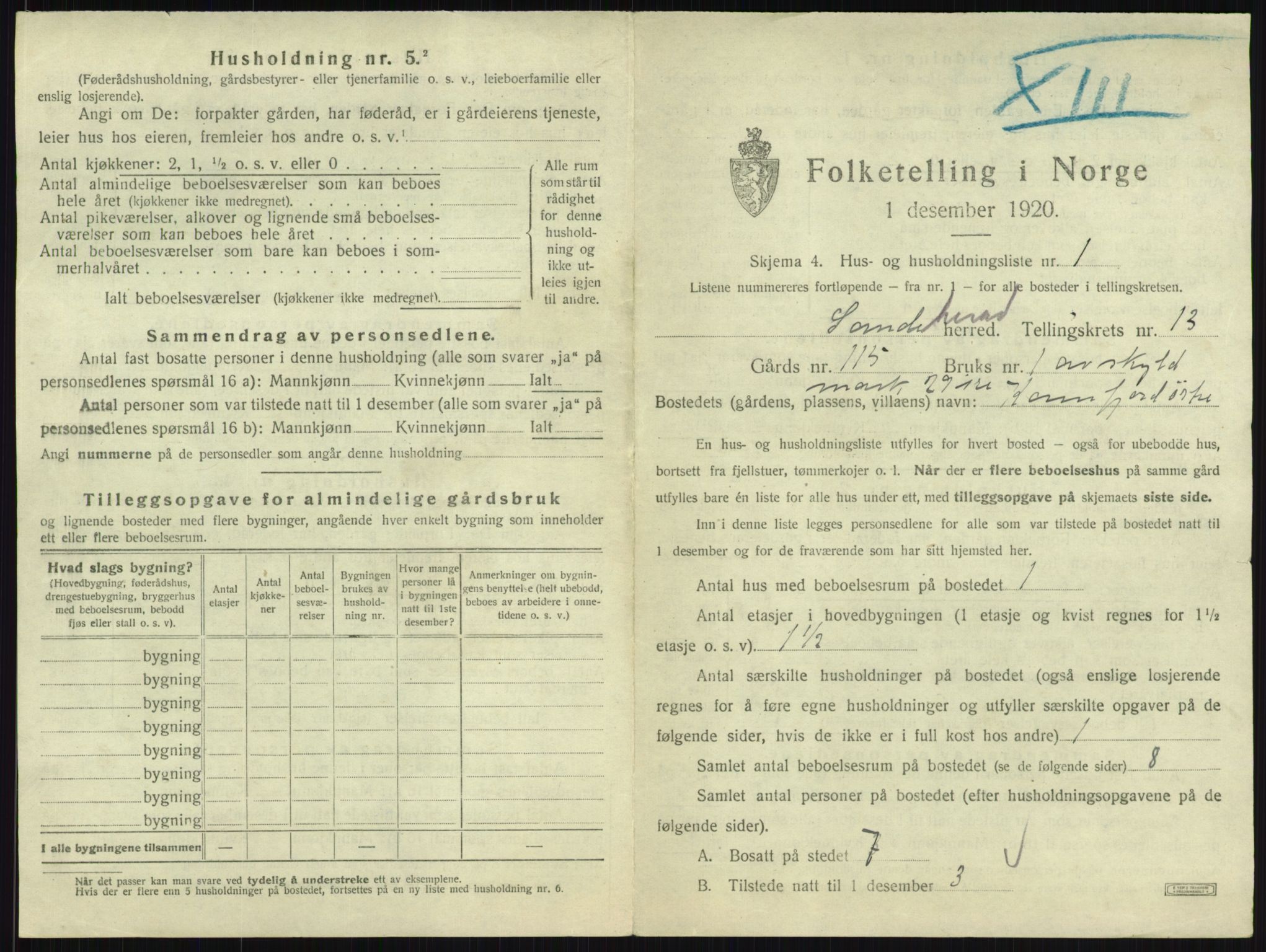 SAKO, 1920 census for Sandeherred, 1920, p. 2737