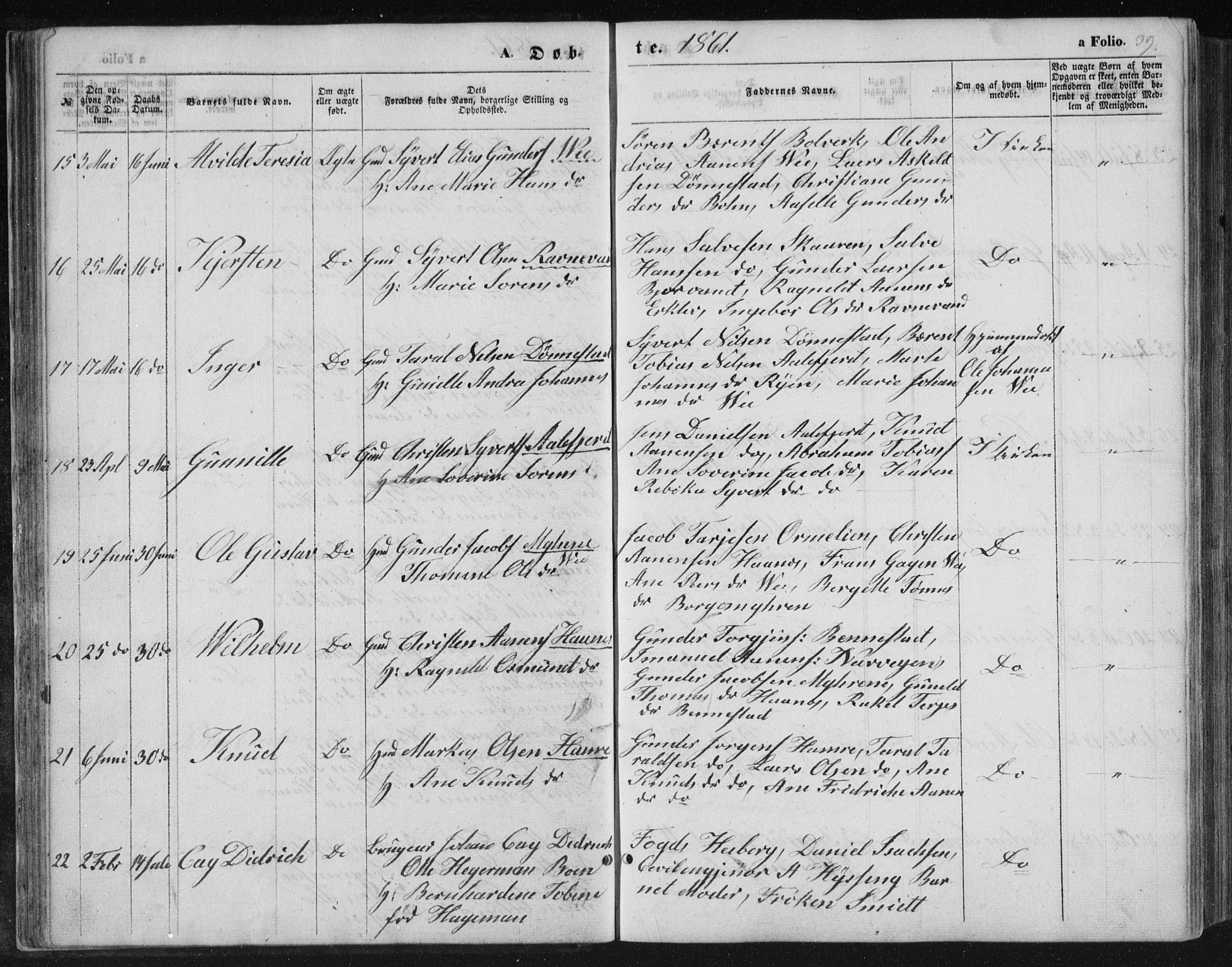 Tveit sokneprestkontor, AV/SAK-1111-0043/F/Fb/L0003: Parish register (copy) no. B 3, 1854-1886, p. 39