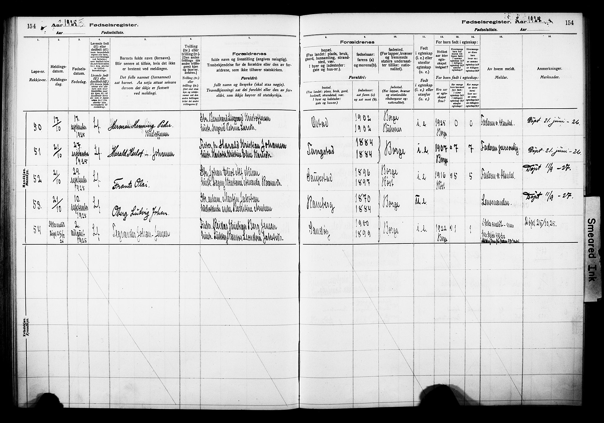 Ministerialprotokoller, klokkerbøker og fødselsregistre - Nordland, SAT/A-1459/880/L1145: Birth register no. 880.II.4.1, 1916-1929, p. 154