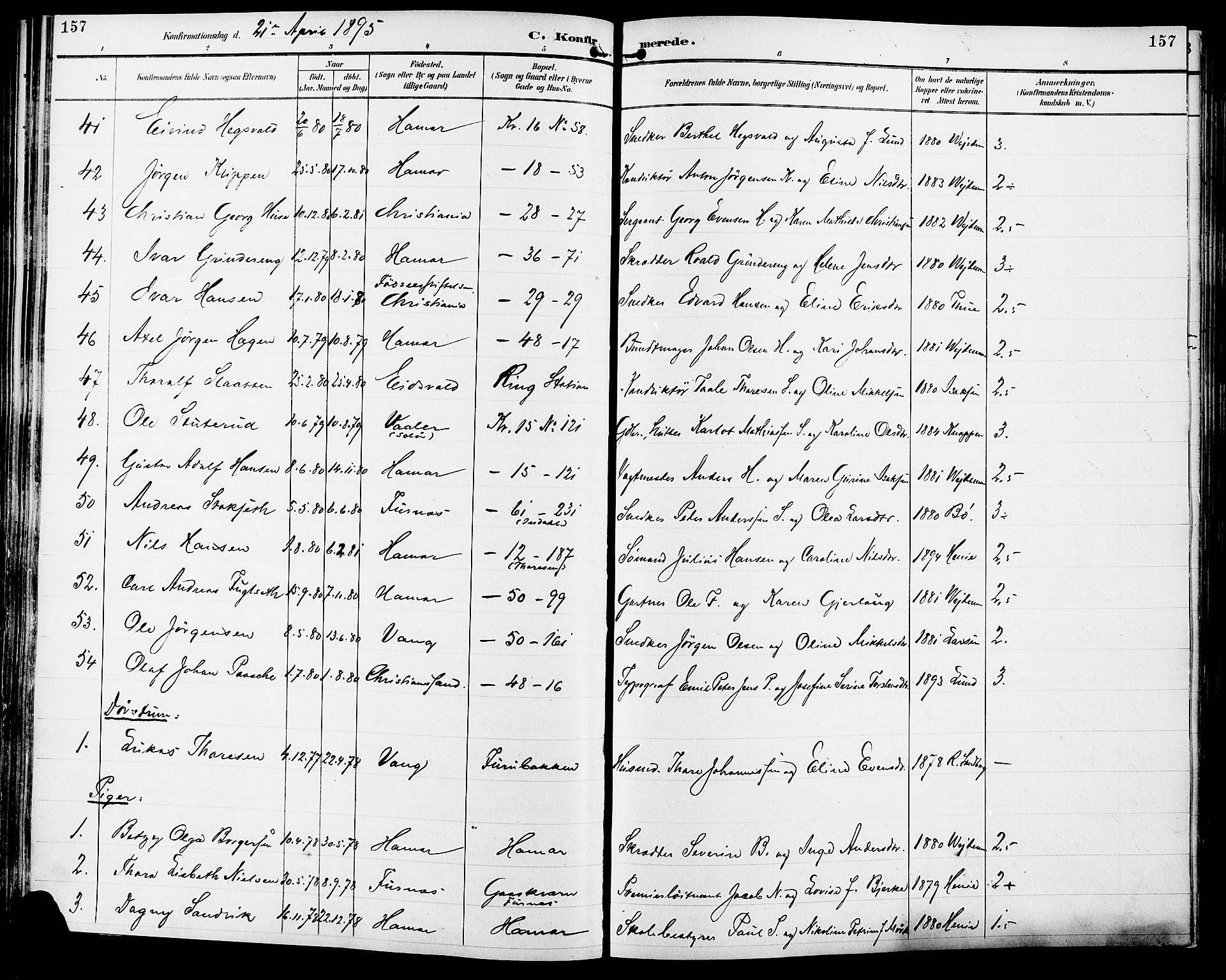 Vang prestekontor, Hedmark, AV/SAH-PREST-008/H/Ha/Haa/L0017: Parish register (official) no. 17, 1890-1899, p. 157