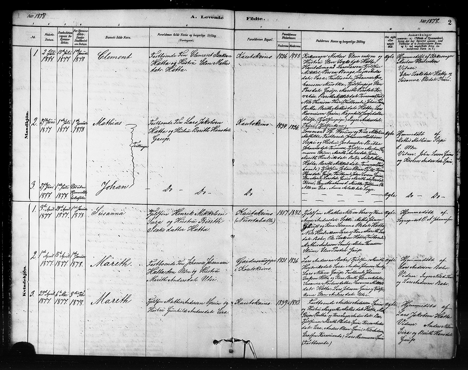 Kautokeino sokneprestembete, AV/SATØ-S-1340/H/Hb/L0002.klokk: Parish register (copy) no. 2, 1877-1896, p. 2