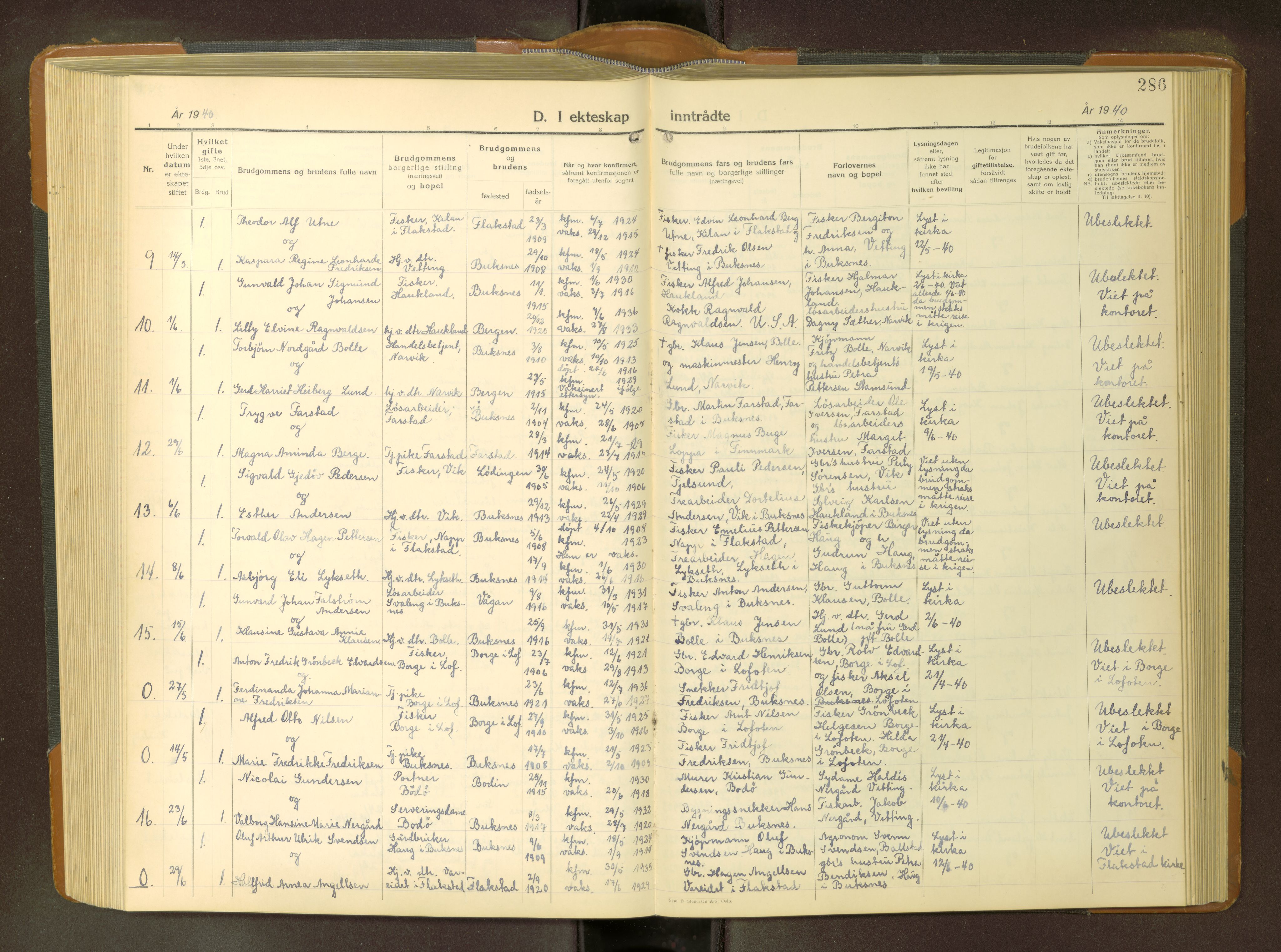 Ministerialprotokoller, klokkerbøker og fødselsregistre - Nordland, AV/SAT-A-1459/881/L1171: Parish register (copy) no. 881---, 1938-1964, p. 286
