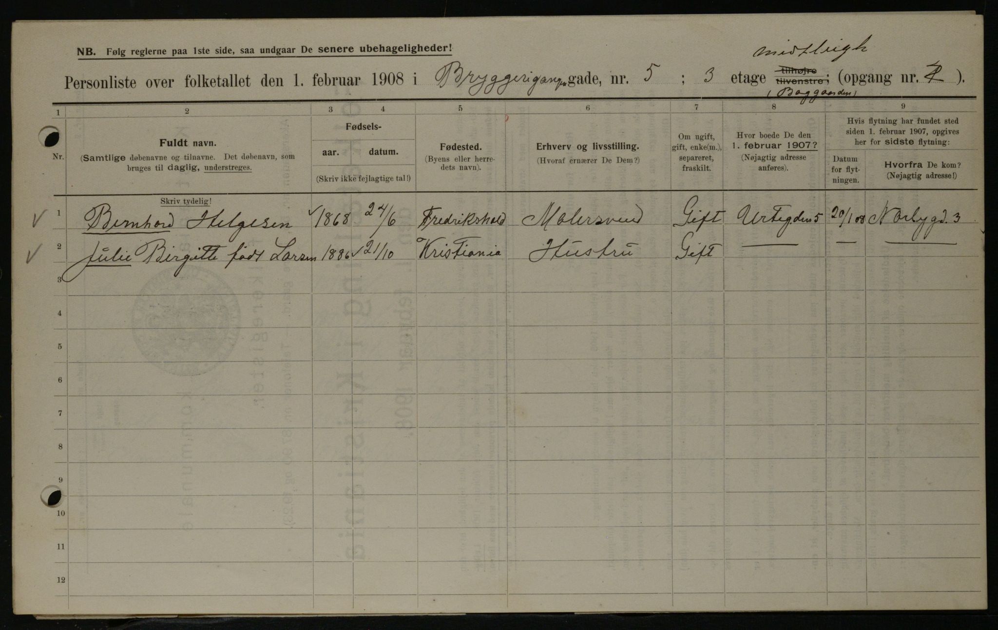 OBA, Municipal Census 1908 for Kristiania, 1908, p. 9754