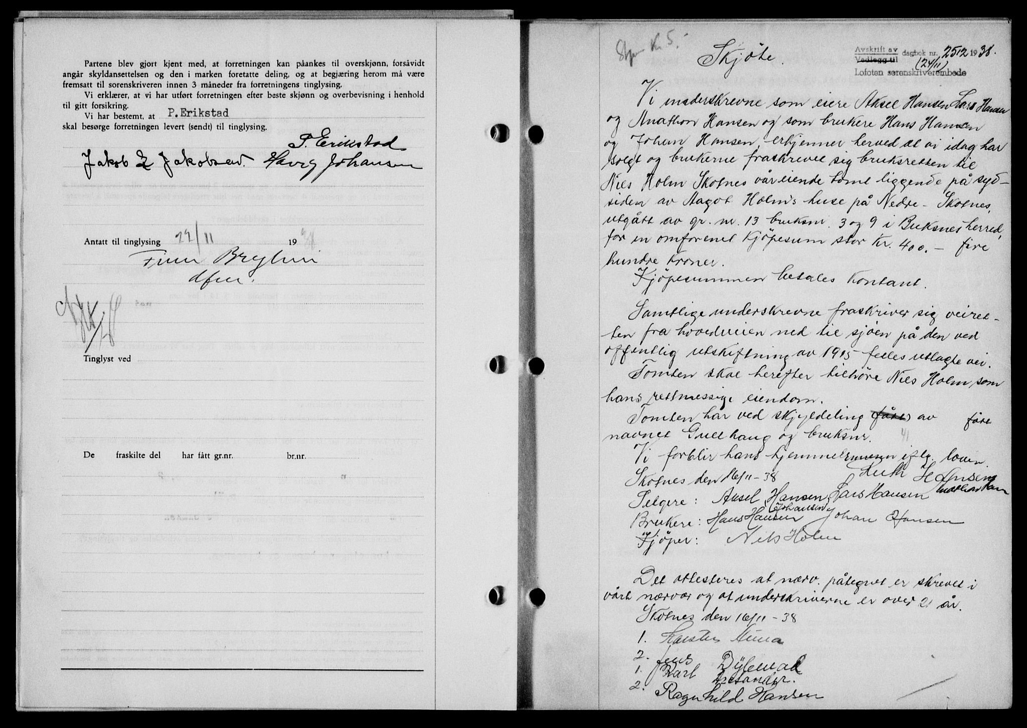 Lofoten sorenskriveri, SAT/A-0017/1/2/2C/L0004a: Mortgage book no. 4a, 1938-1938, Diary no: : 2512/1938