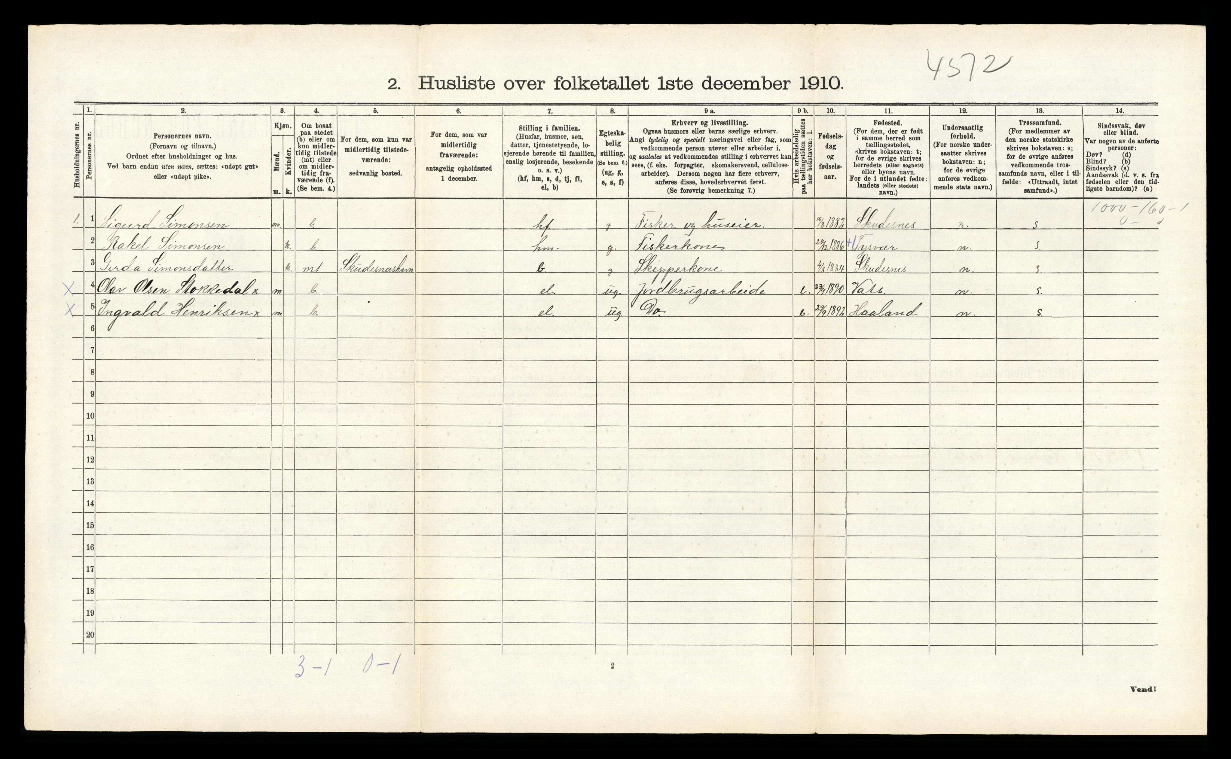 RA, 1910 census for Kopervik, 1910, p. 238