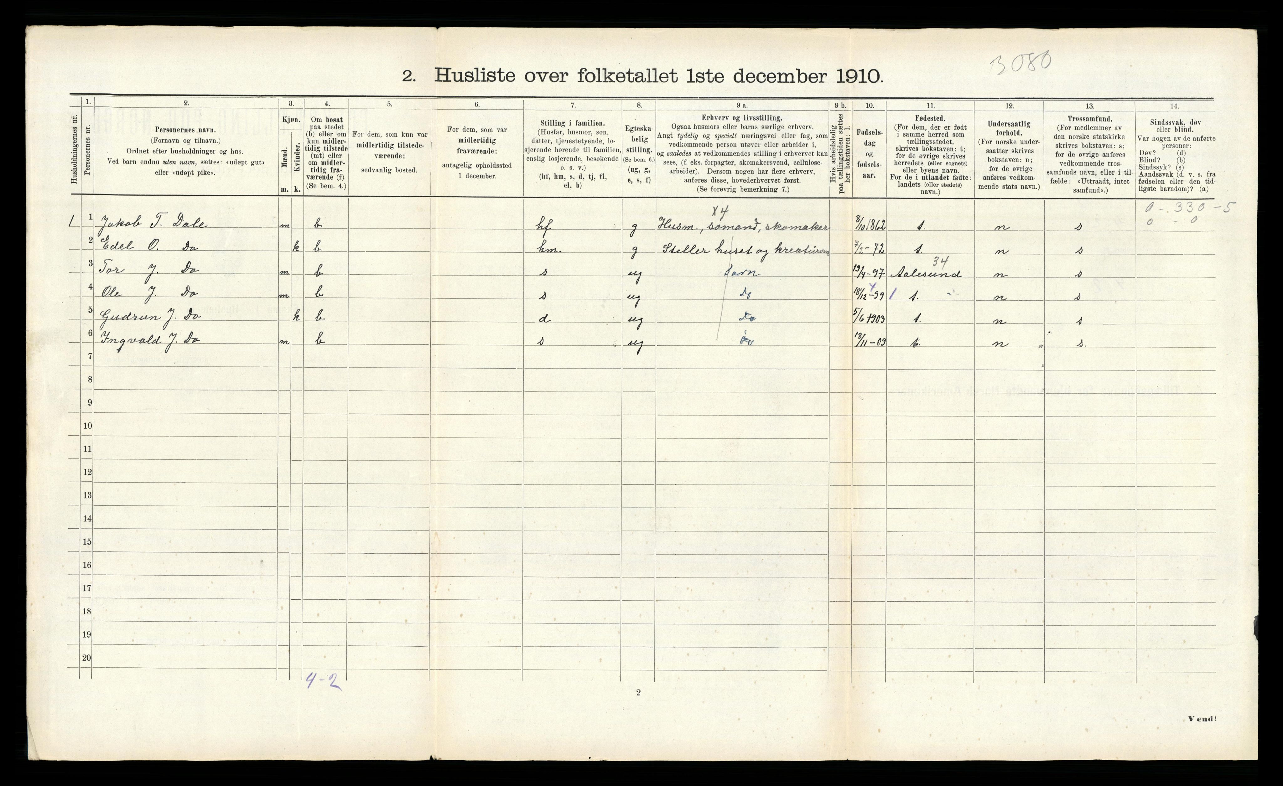 RA, 1910 census for Norddal, 1910, p. 558