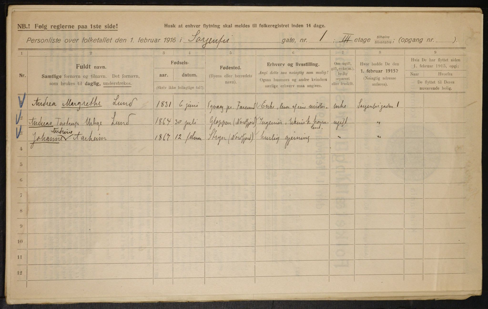 OBA, Municipal Census 1916 for Kristiania, 1916, p. 102271