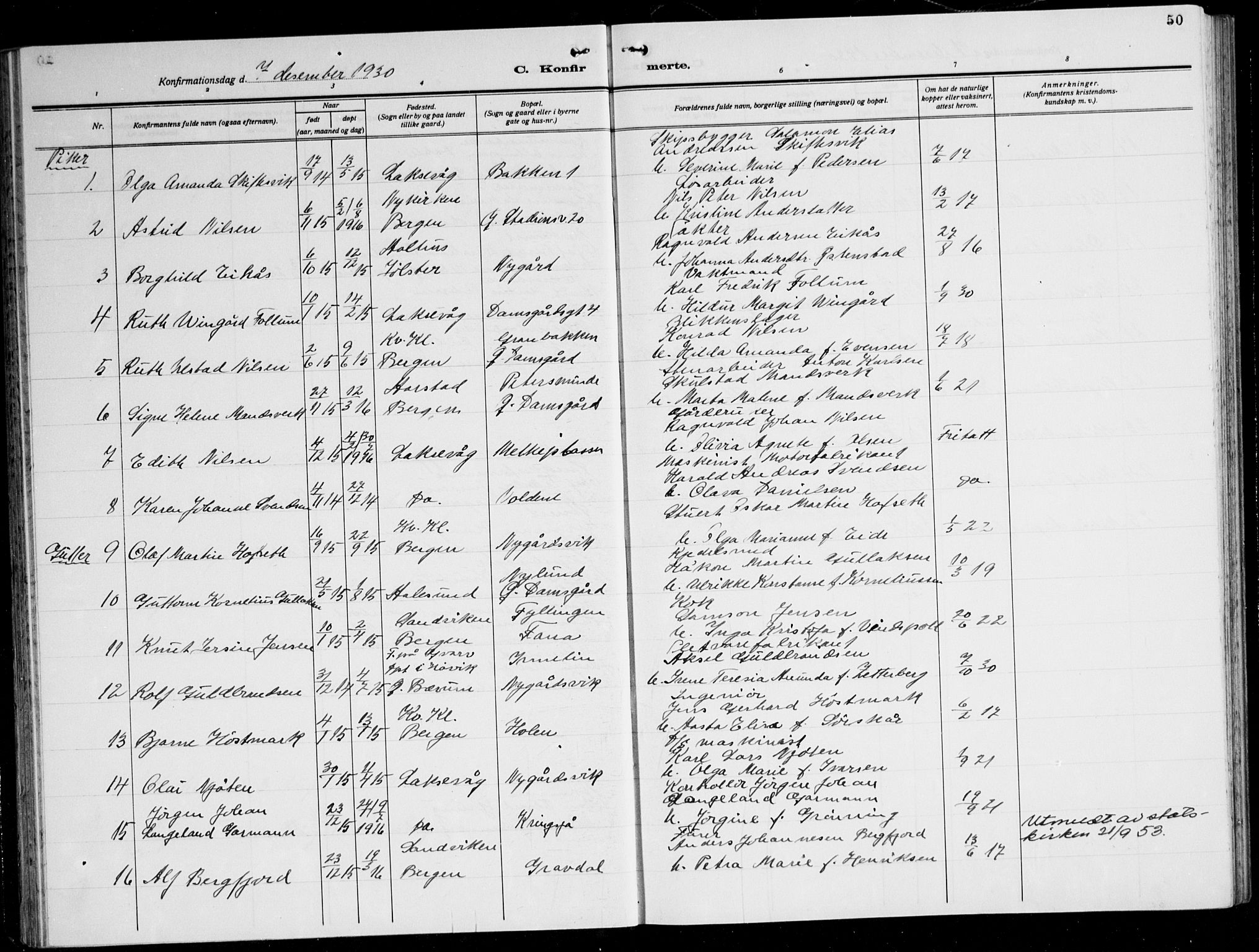 Laksevåg Sokneprestembete, AV/SAB-A-76501/H/Ha/Hab/Haba: Parish register (copy) no. A 10, 1925-1942, p. 50