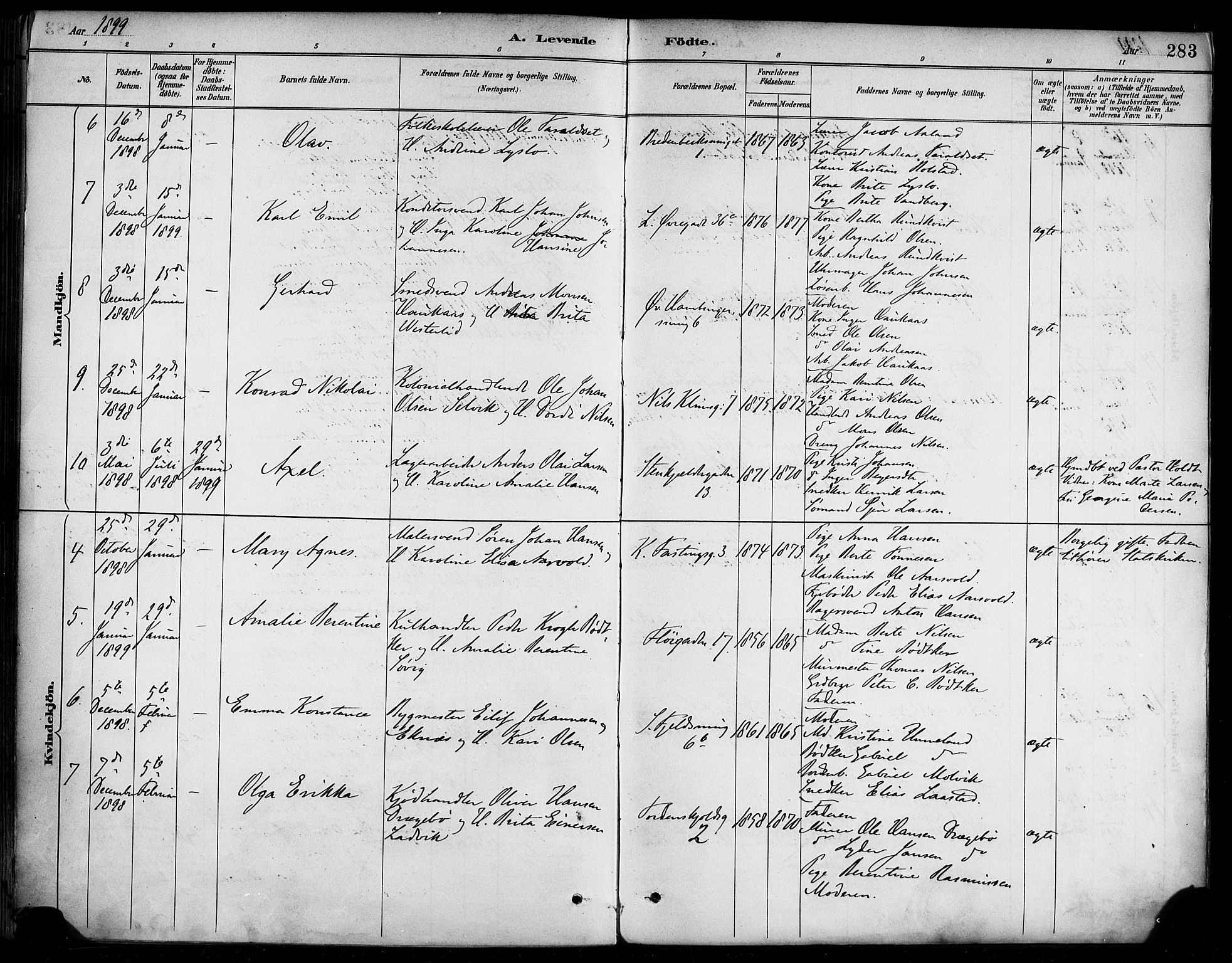 Korskirken sokneprestembete, SAB/A-76101/H/Haa/L0022: Parish register (official) no. B 8, 1889-1899, p. 283