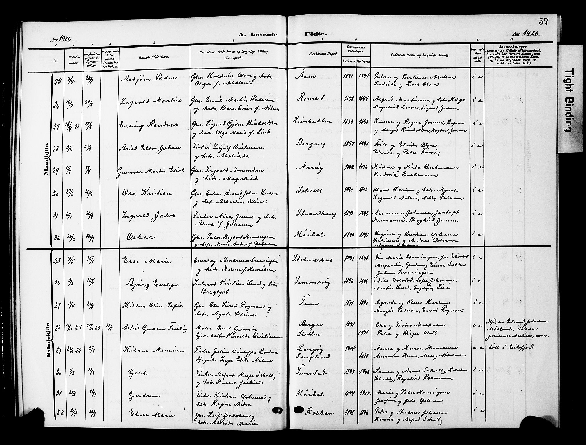 Ministerialprotokoller, klokkerbøker og fødselsregistre - Nordland, AV/SAT-A-1459/893/L1350: Parish register (copy) no. 893C05, 1906-1927, p. 57