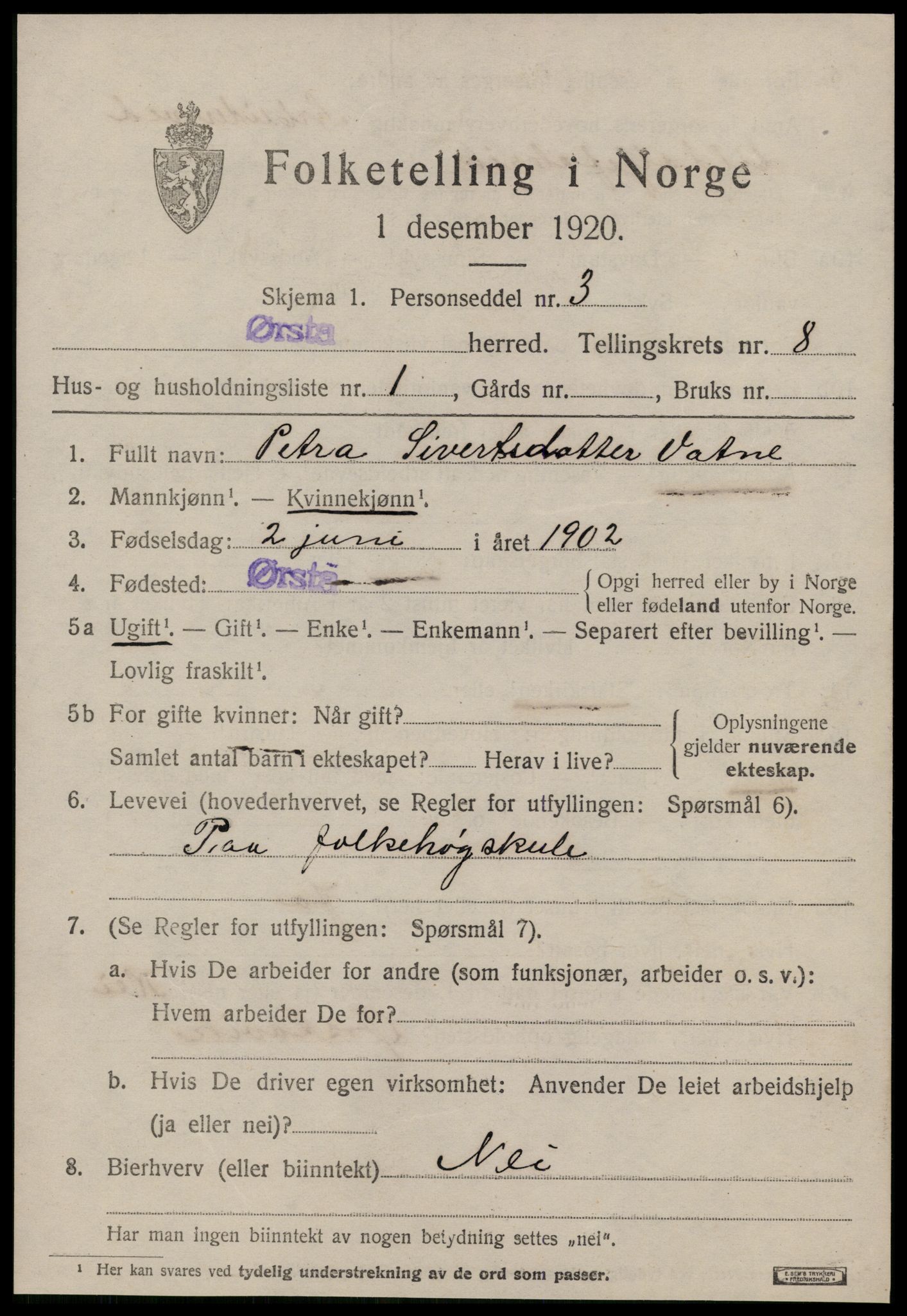 SAT, 1920 census for Ørsta, 1920, p. 5982