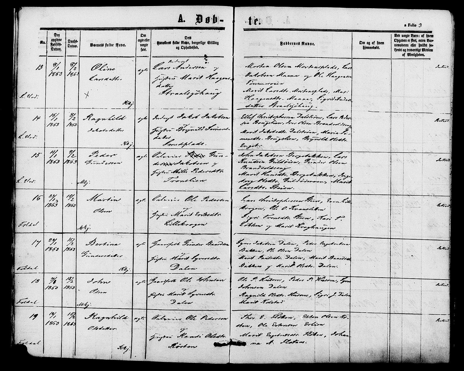 Alvdal prestekontor, AV/SAH-PREST-060/H/Ha/Haa/L0001: Parish register (official) no. 1, 1863-1882, p. 3