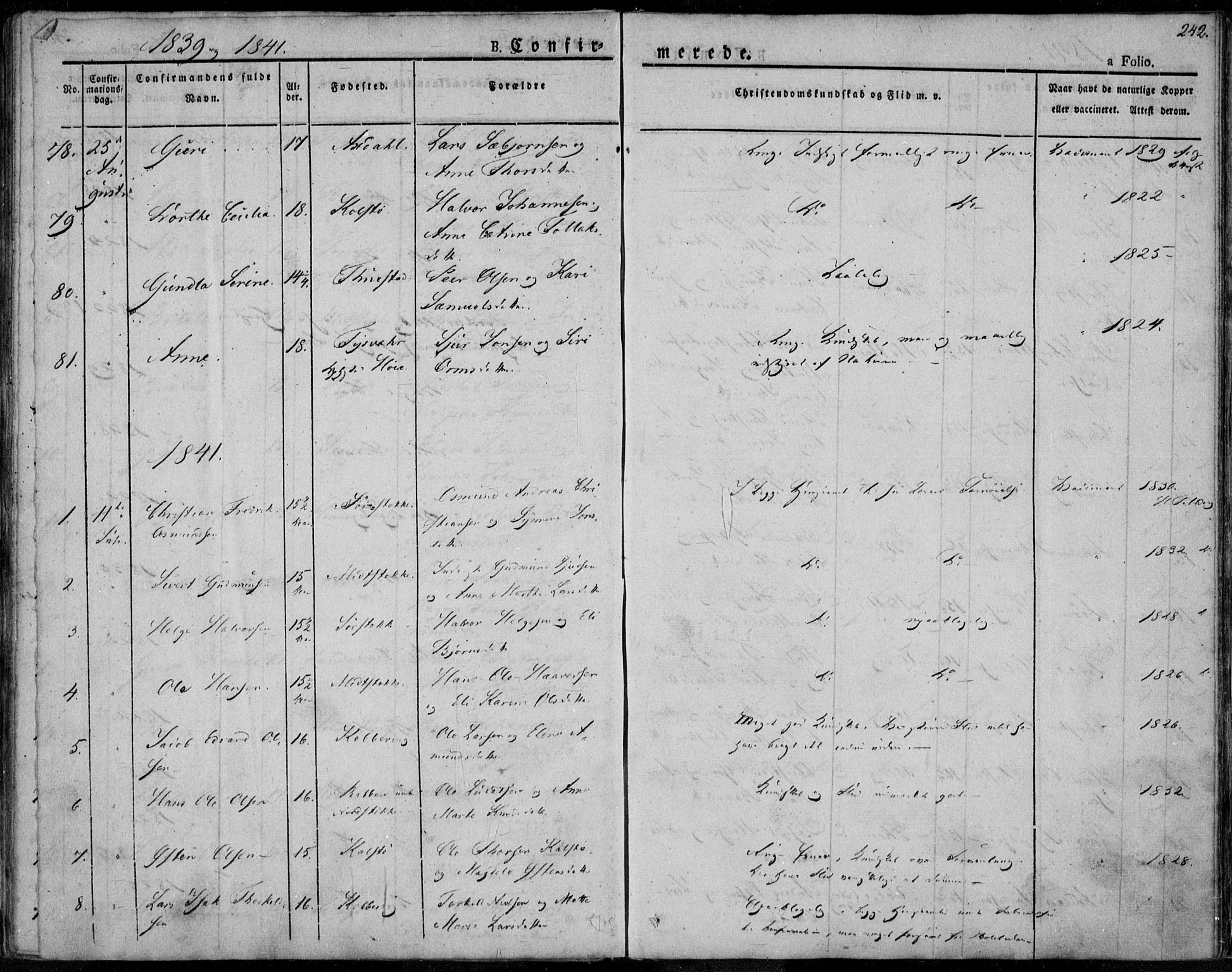 Avaldsnes sokneprestkontor, SAST/A -101851/H/Ha/Haa/L0005: Parish register (official) no. A 5.1, 1825-1841, p. 242