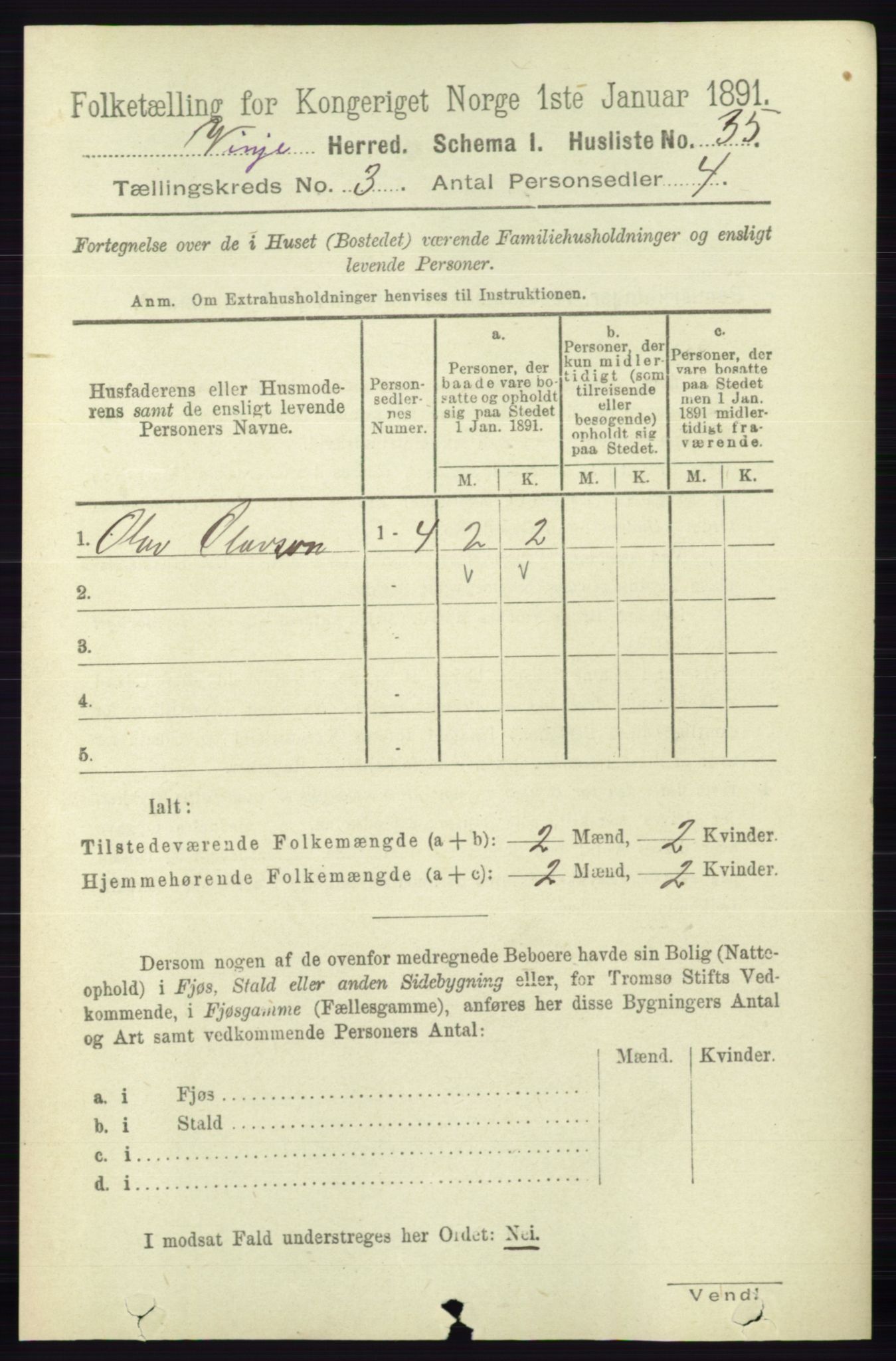 RA, 1891 census for 0834 Vinje, 1891, p. 635