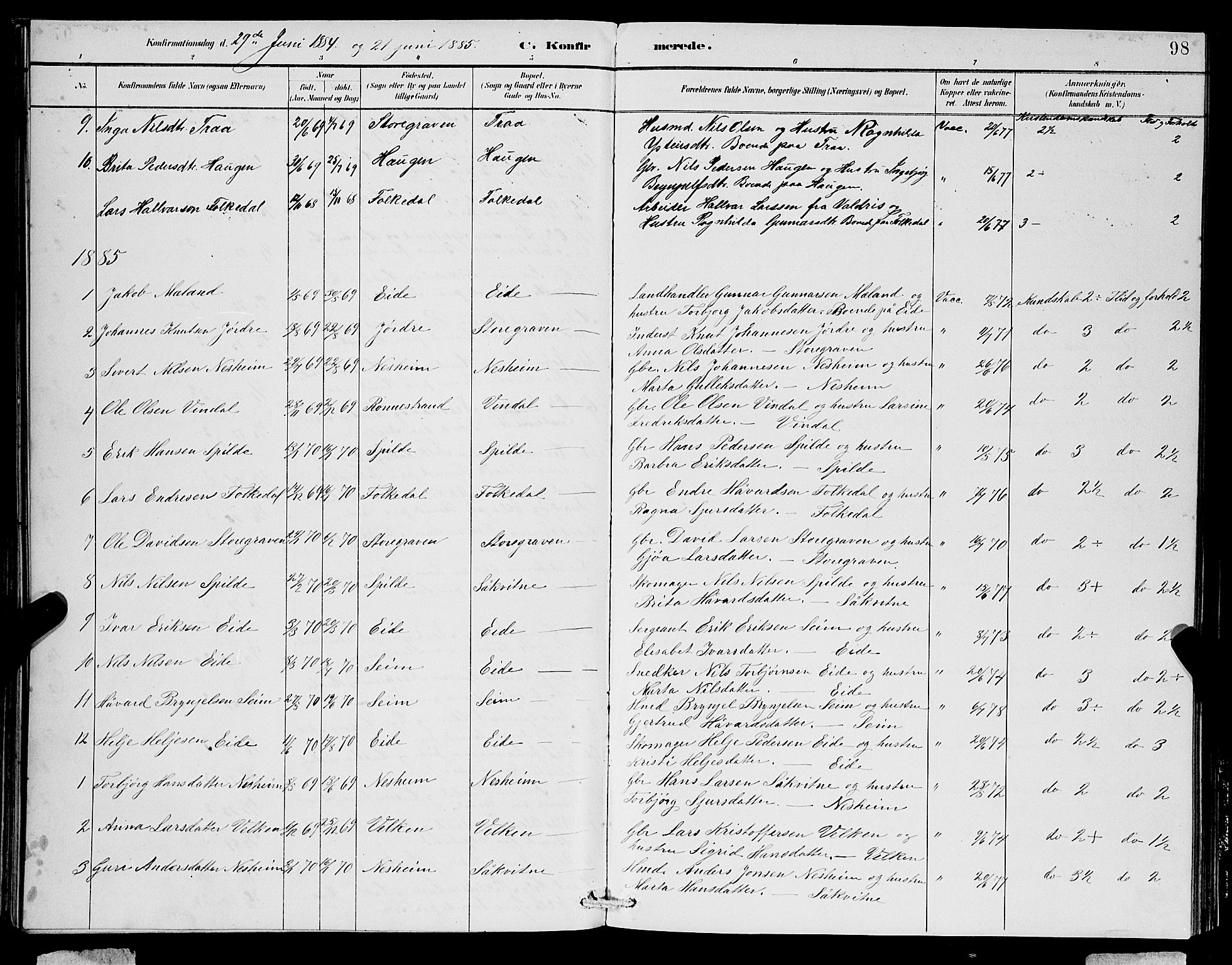 Ulvik sokneprestembete, SAB/A-78801/H/Hab: Parish register (copy) no. B 3, 1884-1901, p. 98
