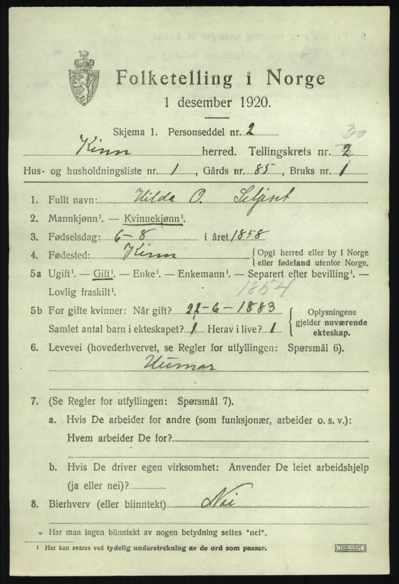 SAB, 1920 census for Kinn, 1920, p. 10367