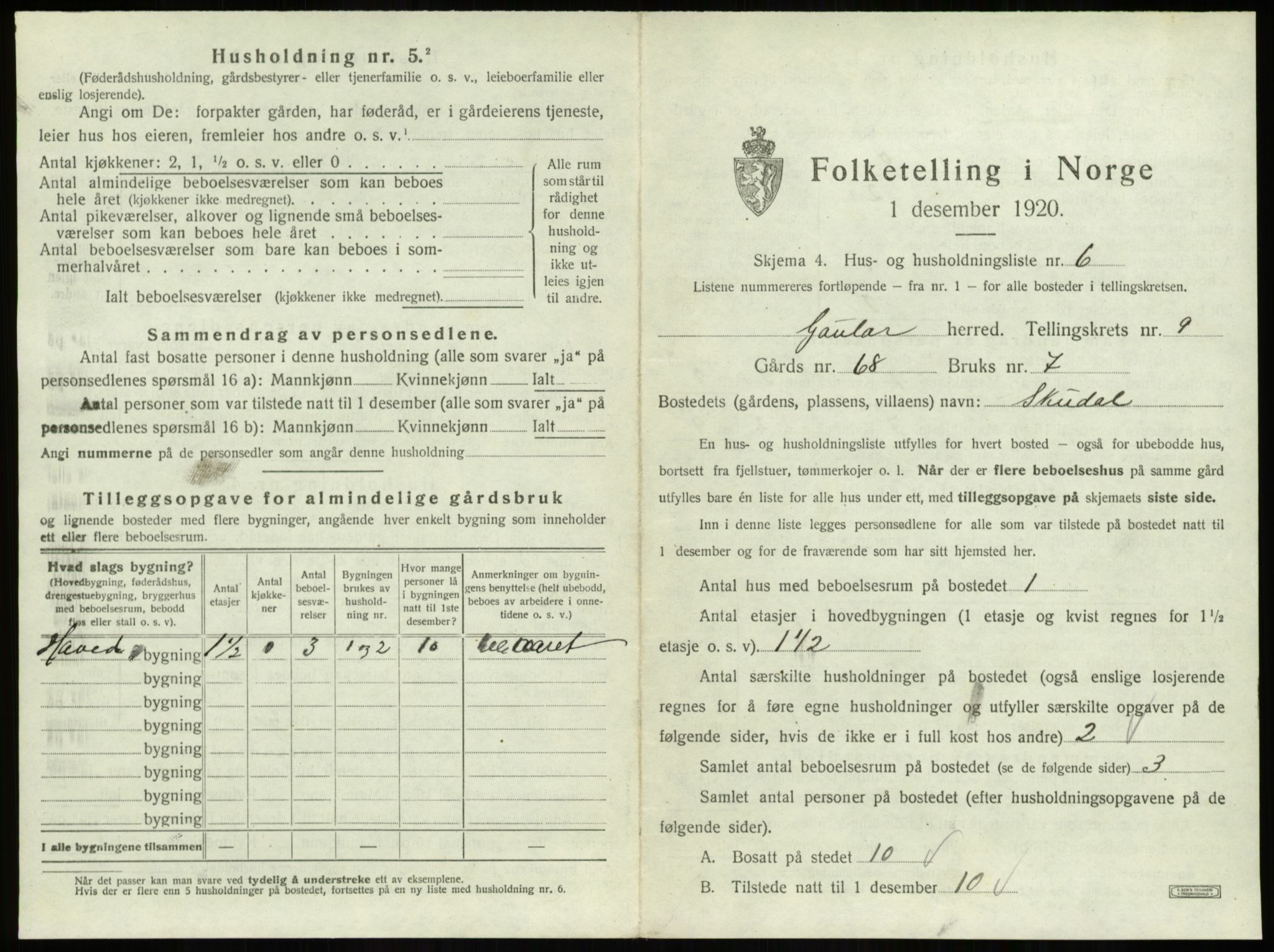 SAB, 1920 census for Gaular, 1920, p. 618