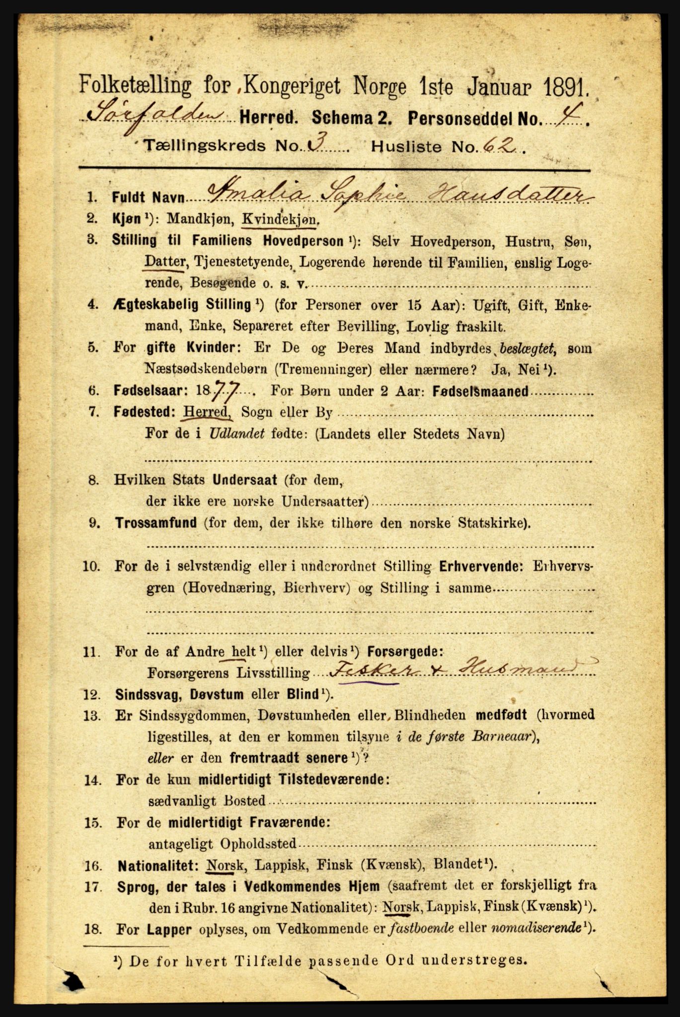 RA, 1891 census for 1845 Sørfold, 1891, p. 893