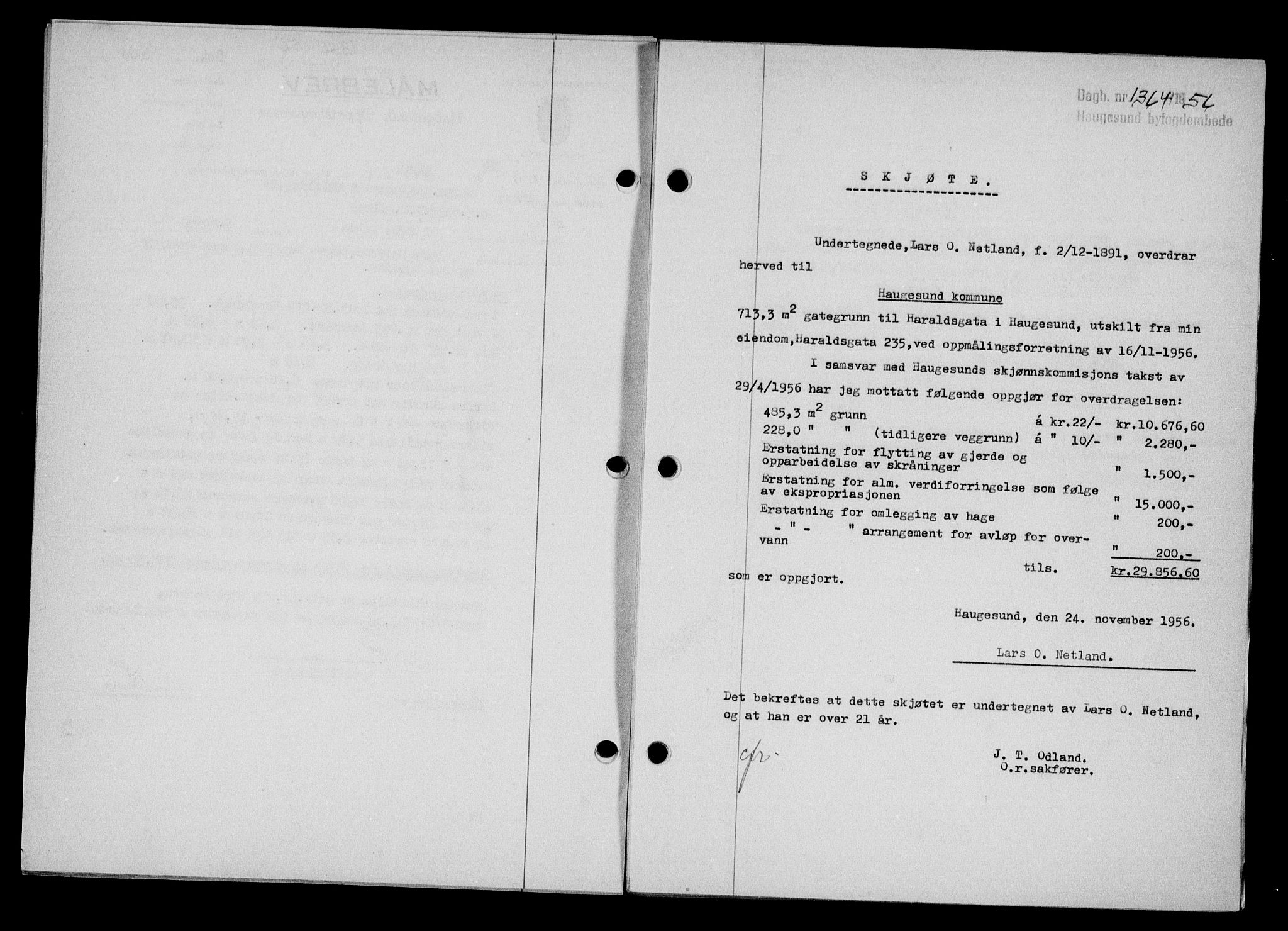 Haugesund tingrett, AV/SAST-A-101415/01/II/IIC/L0068: Mortgage book no. A 9, 1956-1958, Diary no: : 1364/1956