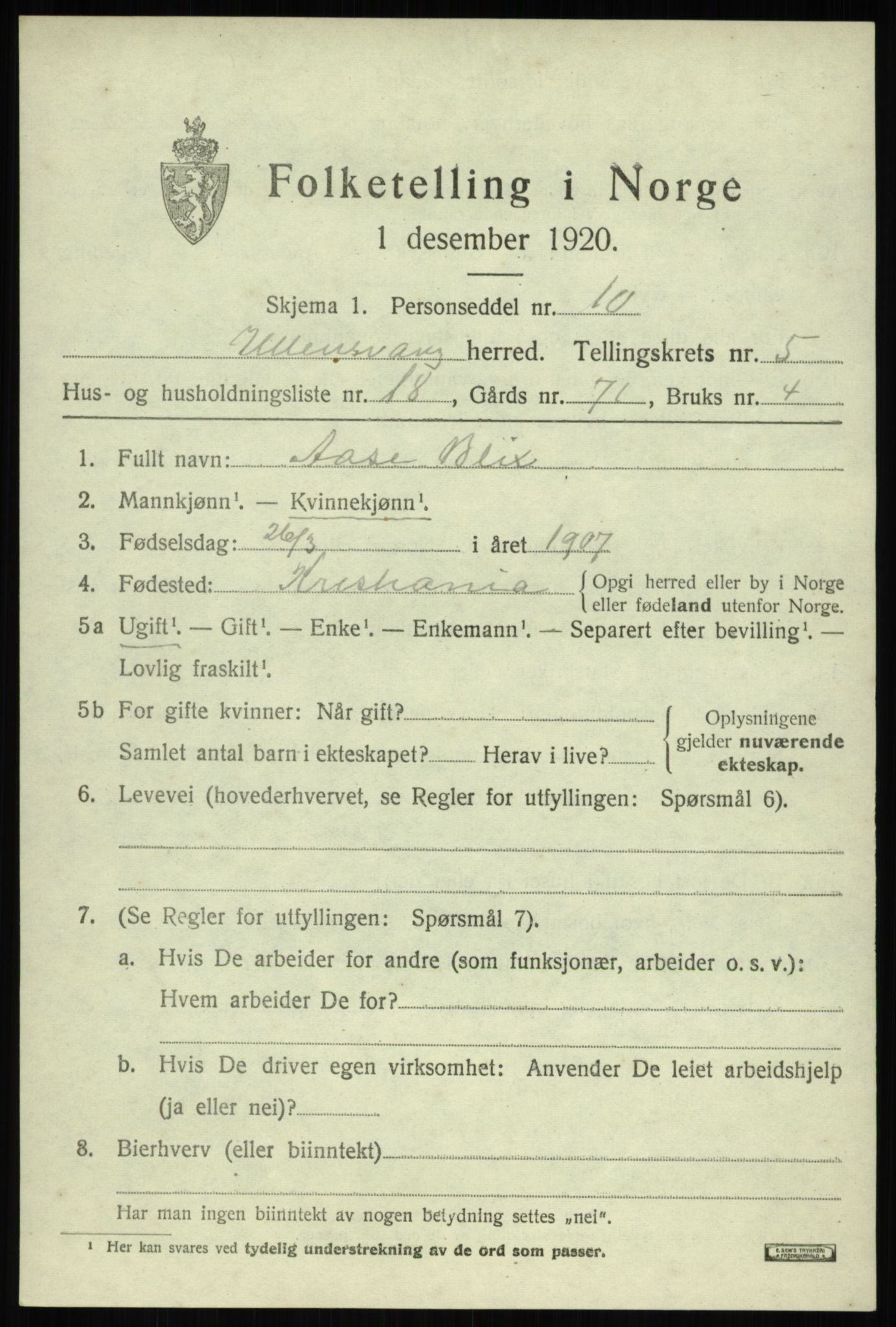 SAB, 1920 census for Ullensvang, 1920, p. 2570