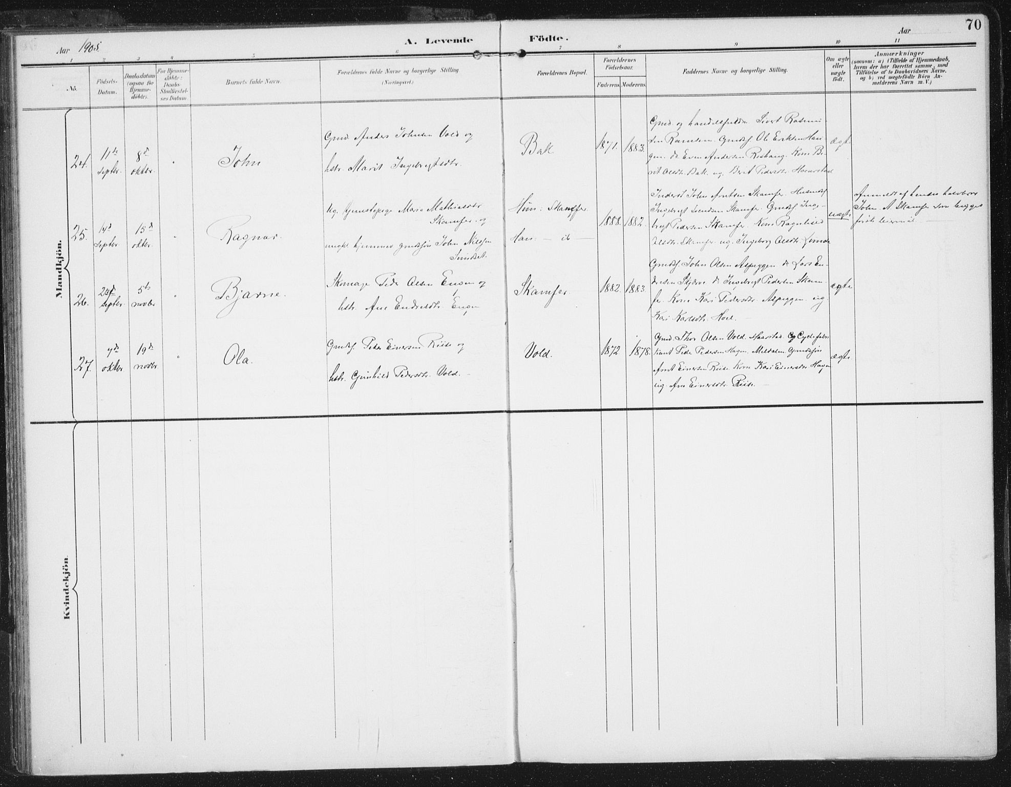 Ministerialprotokoller, klokkerbøker og fødselsregistre - Sør-Trøndelag, AV/SAT-A-1456/674/L0872: Parish register (official) no. 674A04, 1897-1907, p. 70