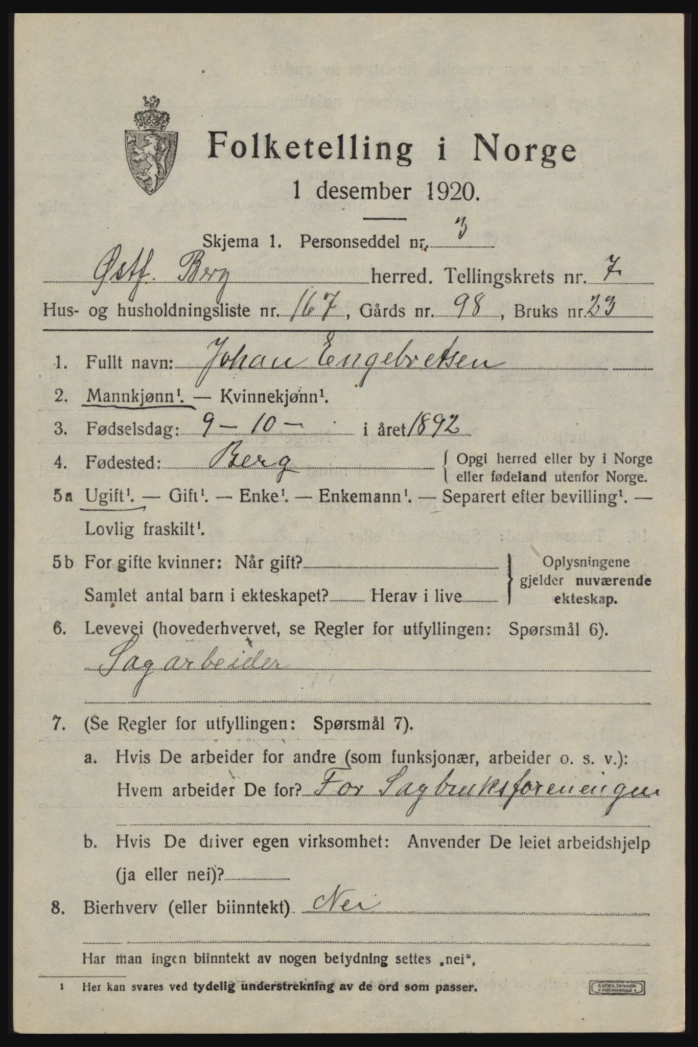 SAO, 1920 census for Berg, 1920, p. 14013