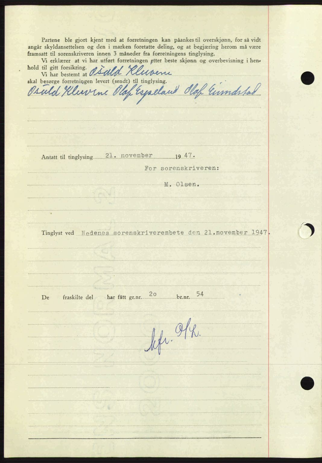 Nedenes sorenskriveri, AV/SAK-1221-0006/G/Gb/Gba/L0058: Mortgage book no. A10, 1947-1948, Diary no: : 1729/1947