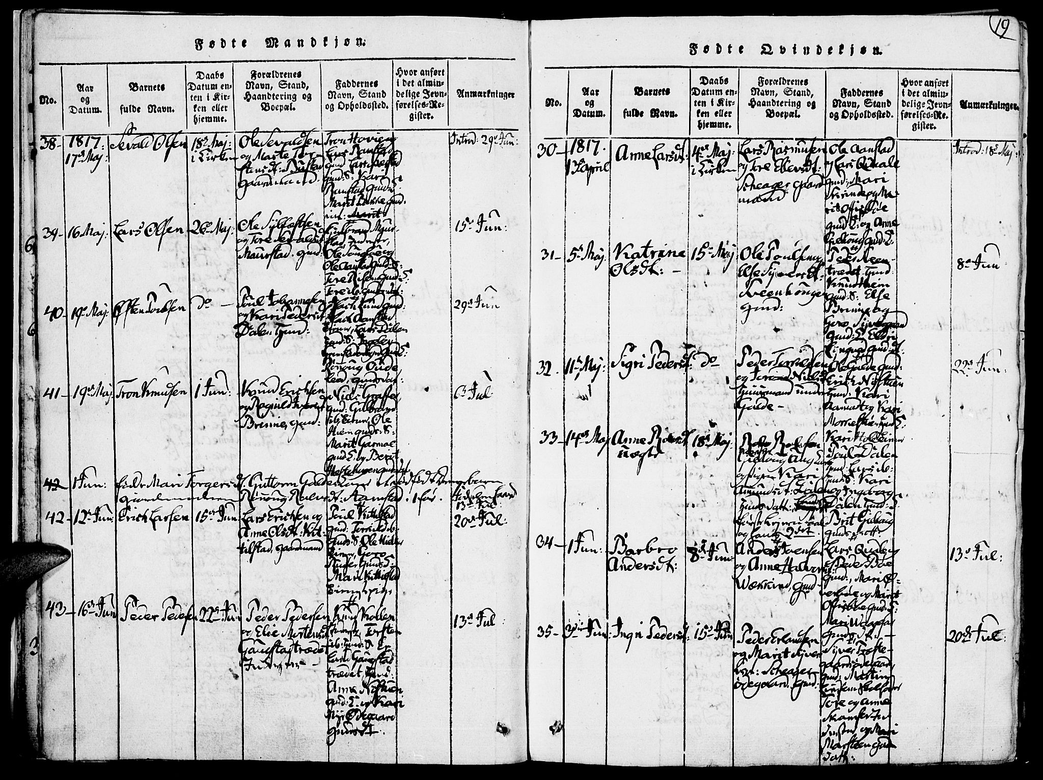 Lom prestekontor, SAH/PREST-070/K/L0004: Parish register (official) no. 4, 1815-1825, p. 19
