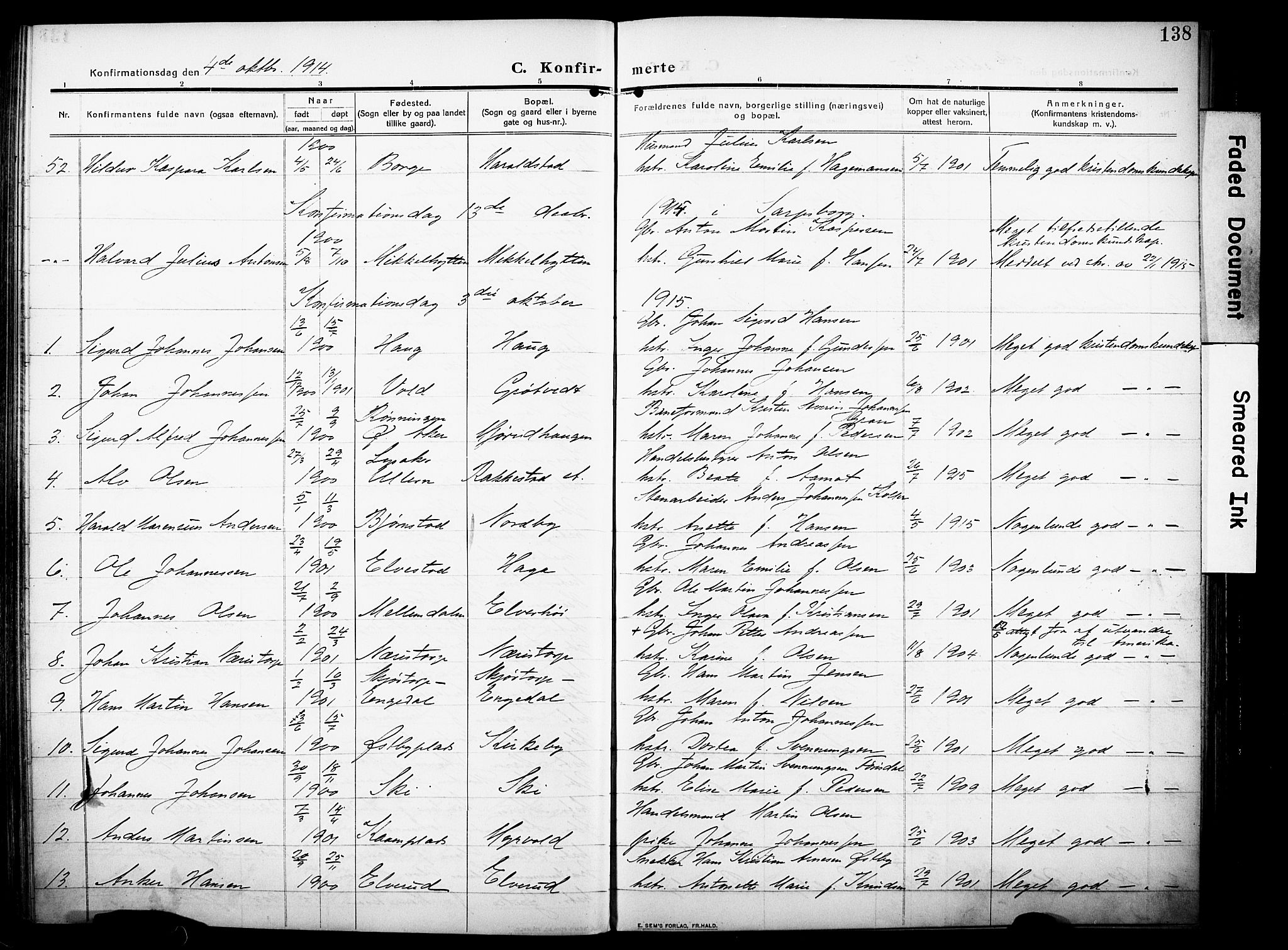 Rakkestad prestekontor Kirkebøker, AV/SAO-A-2008/F/Fa/L0015: Parish register (official) no. I 15, 1909-1922, p. 138