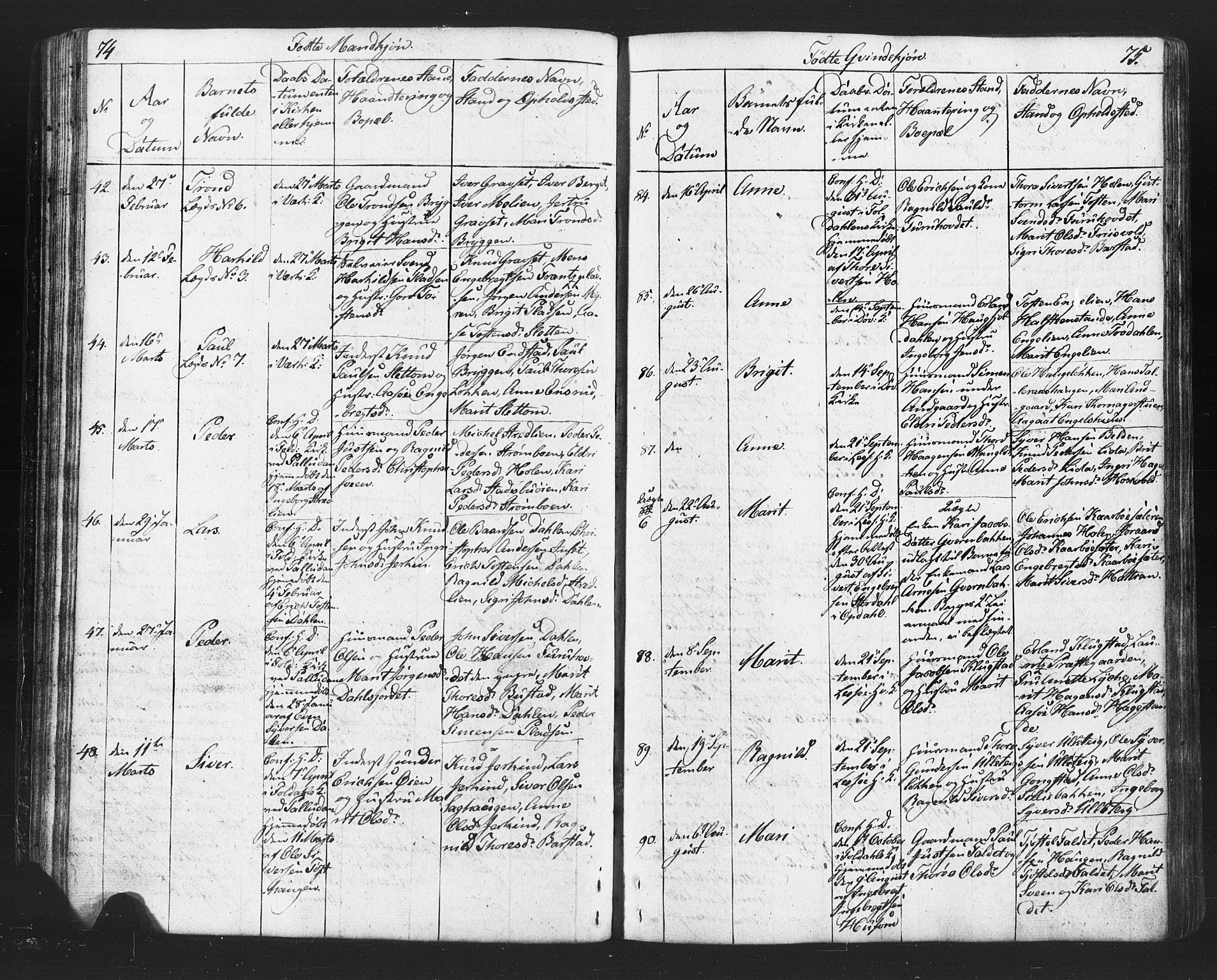 Lesja prestekontor, AV/SAH-PREST-068/H/Ha/Hab/L0002: Parish register (copy) no. 2, 1832-1850, p. 74-75