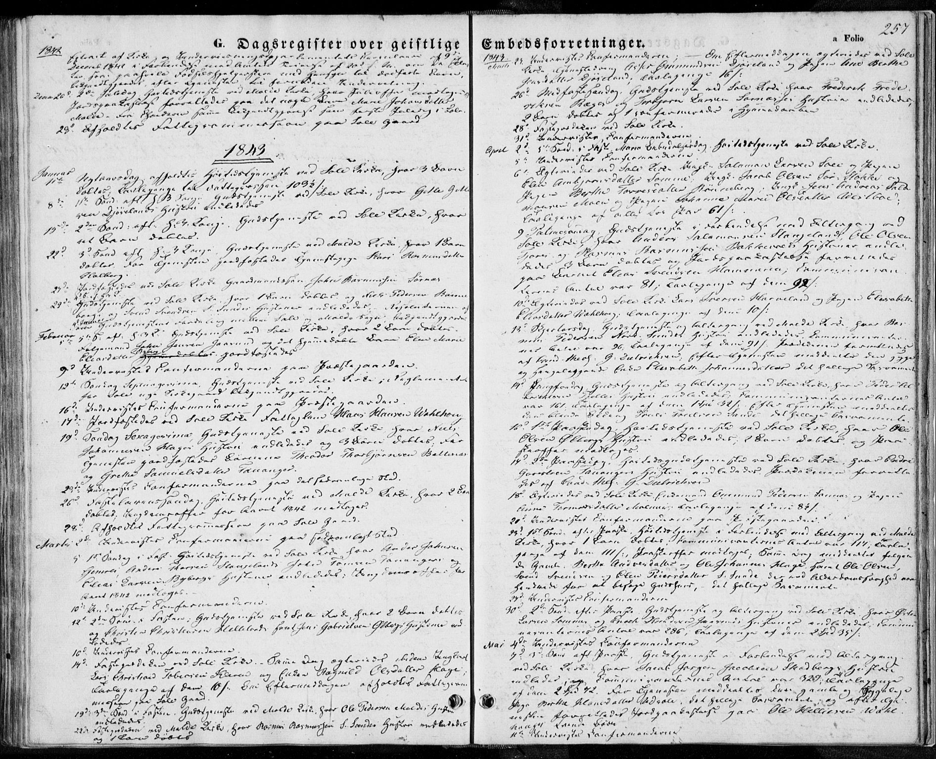 Håland sokneprestkontor, SAST/A-101802/001/30BA/L0006: Parish register (official) no. A 6, 1842-1853, p. 257