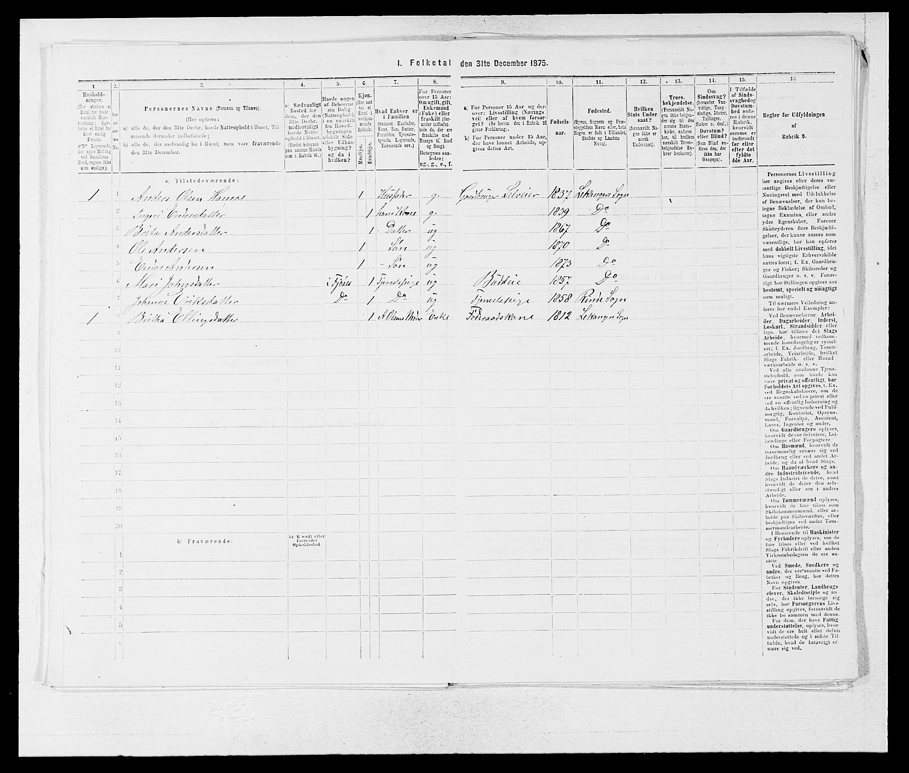 SAB, 1875 census for 1419P Leikanger, 1875, p. 114