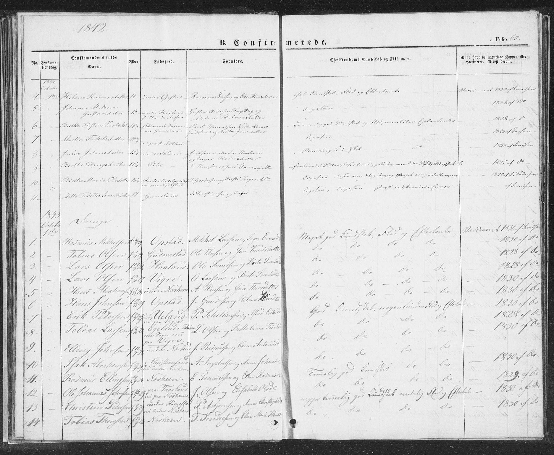 Hå sokneprestkontor, AV/SAST-A-101801/001/30BA/L0006: Parish register (official) no. A 5, 1842-1853, p. 62